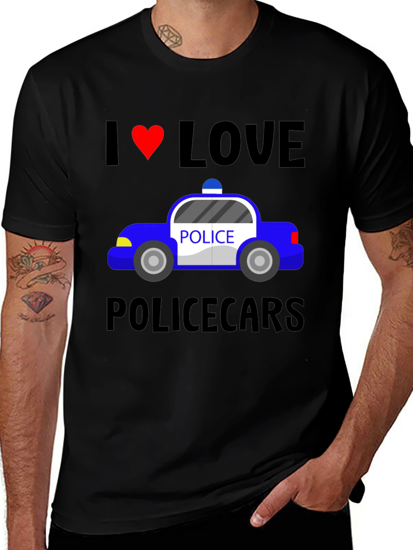 I Love Police Cars Black T-Shirt