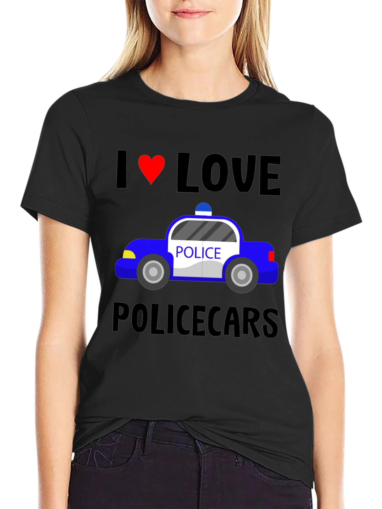 I Love Police Cars Black T-Shirt