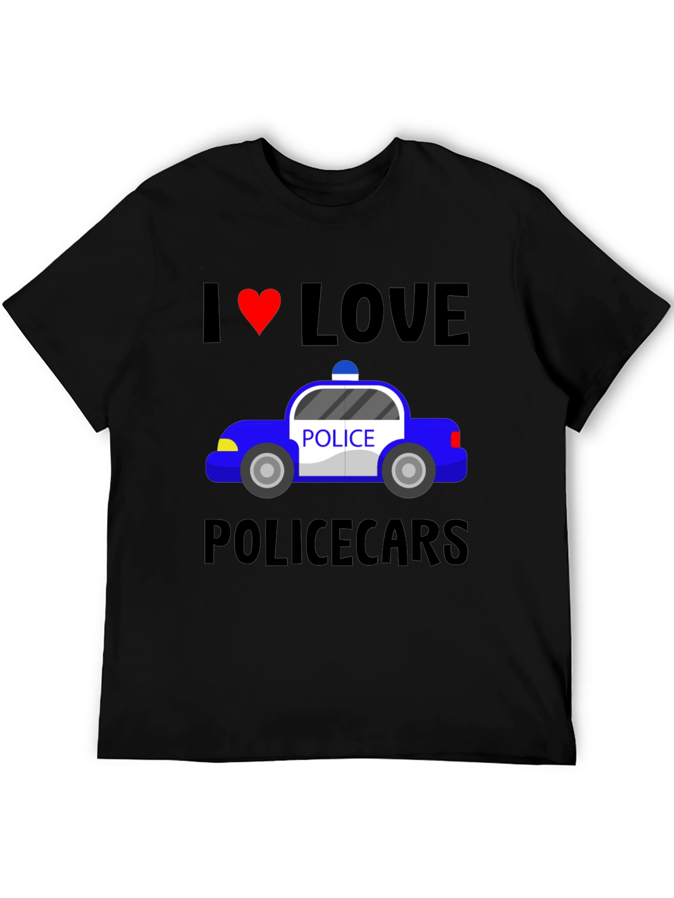 I Love Police Cars Black T-Shirt