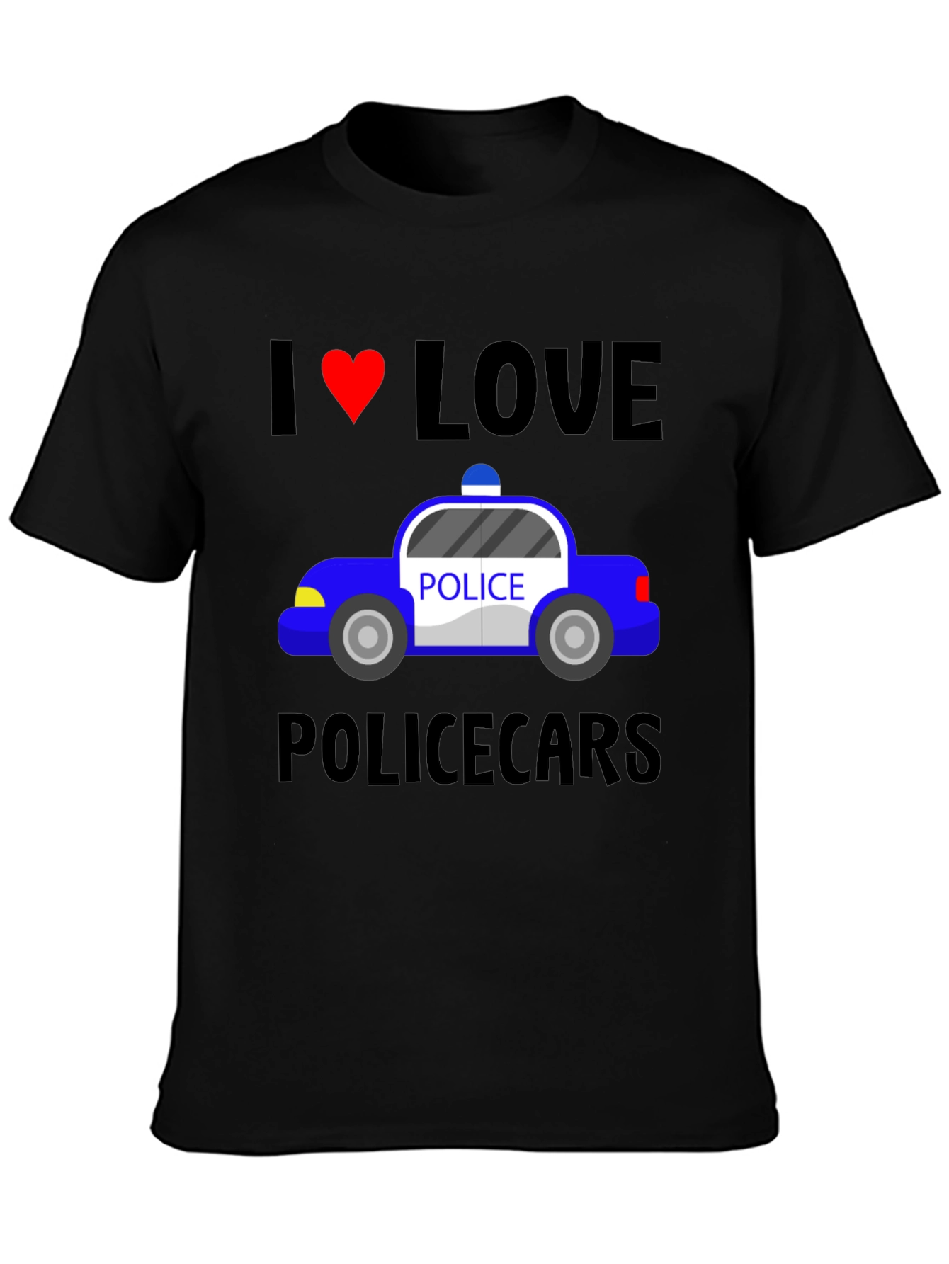 I Love Police Cars Black T-Shirt