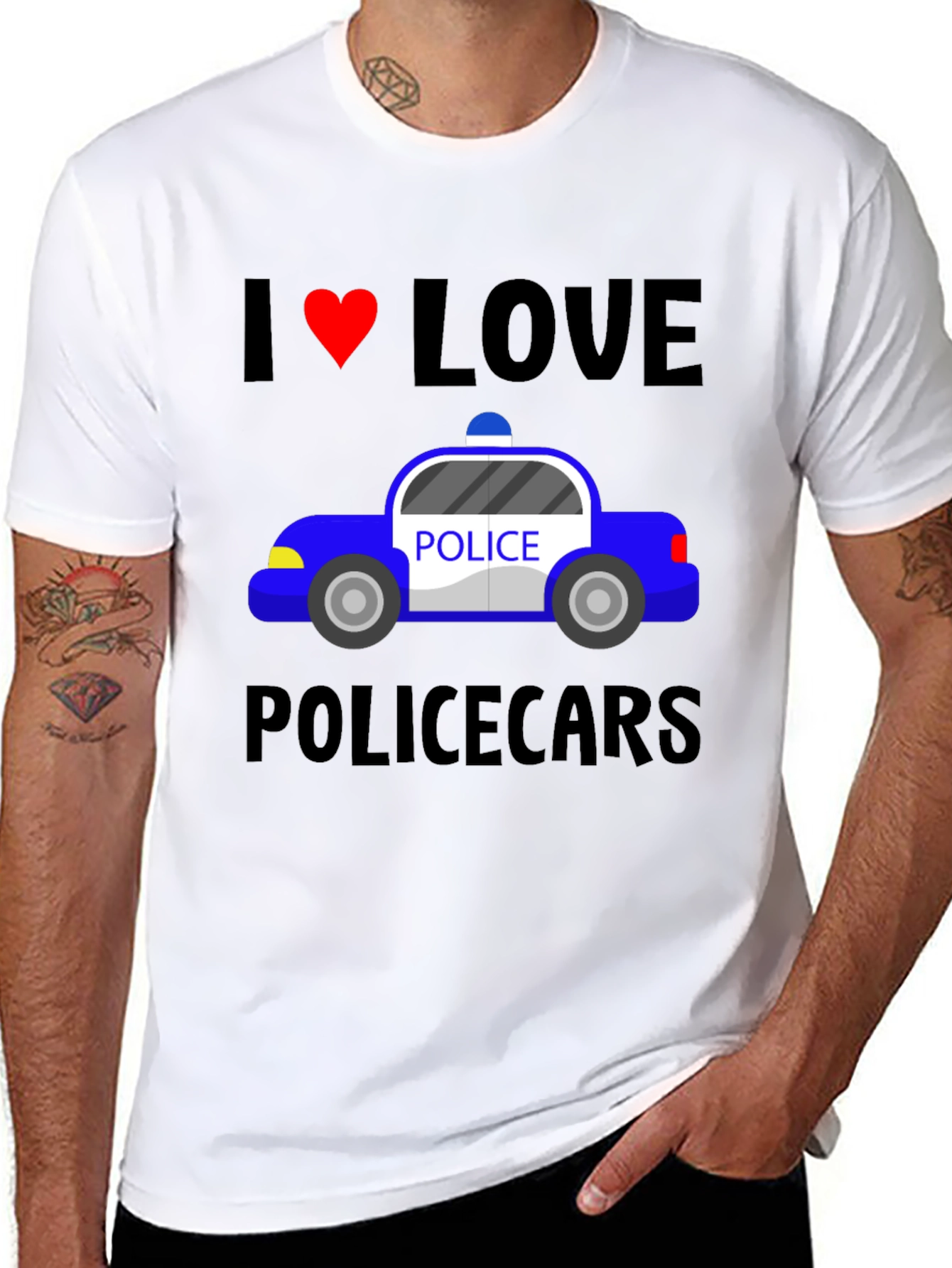 I Love Police Cars Black T-Shirt