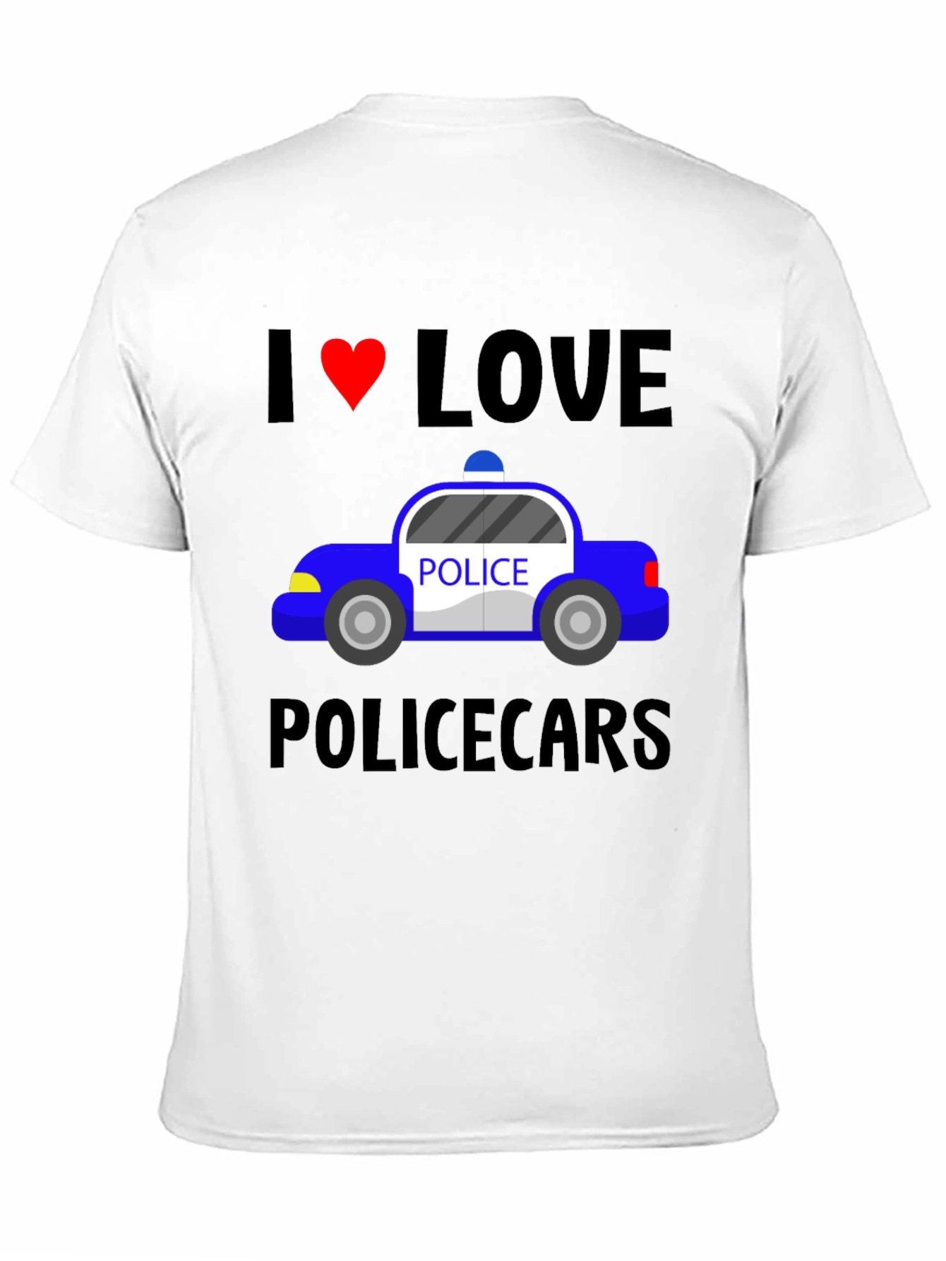 I Love Police Cars Black T-Shirt
