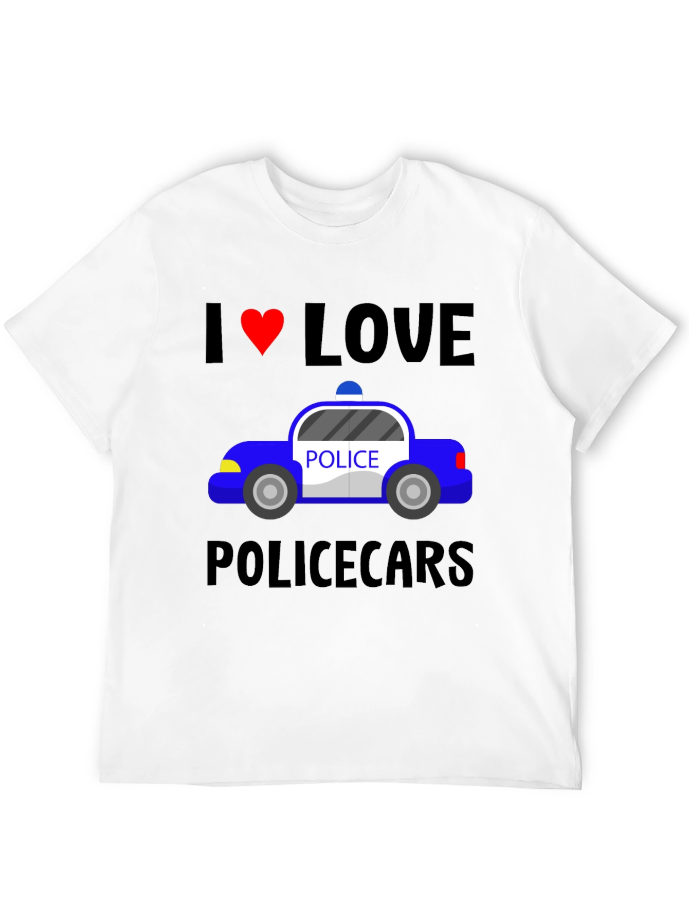 I Love Police Cars Black T-Shirt