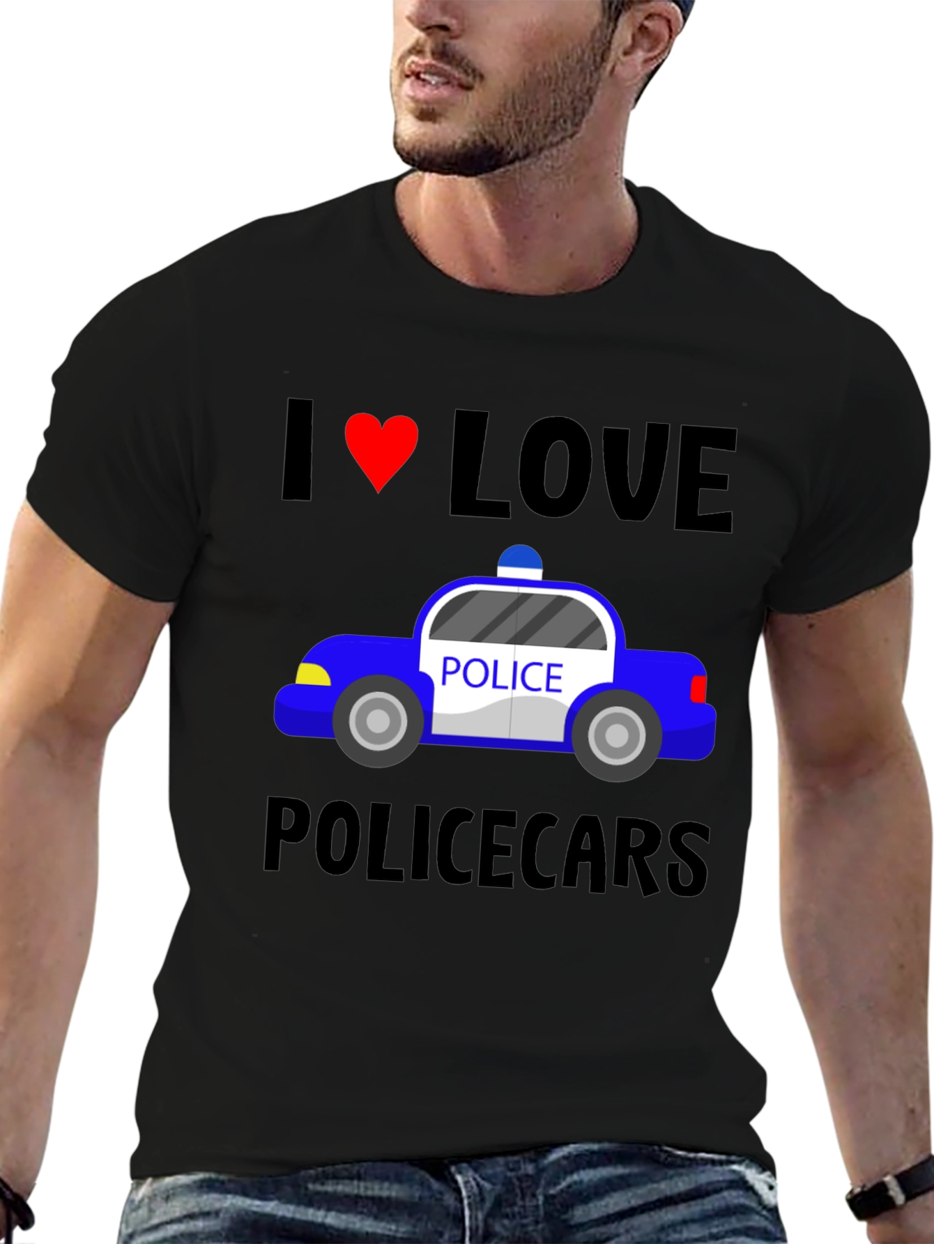 I Love Police Cars Black T-Shirt