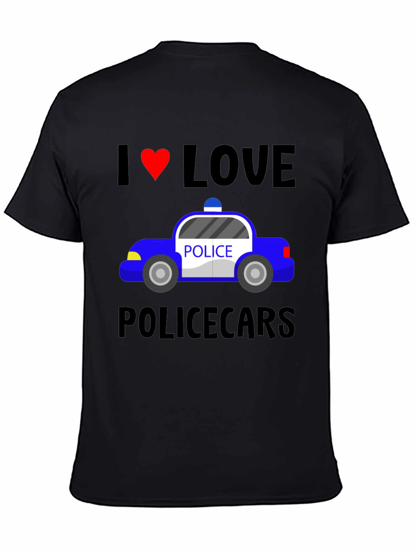 I Love Police Cars Black T-Shirt