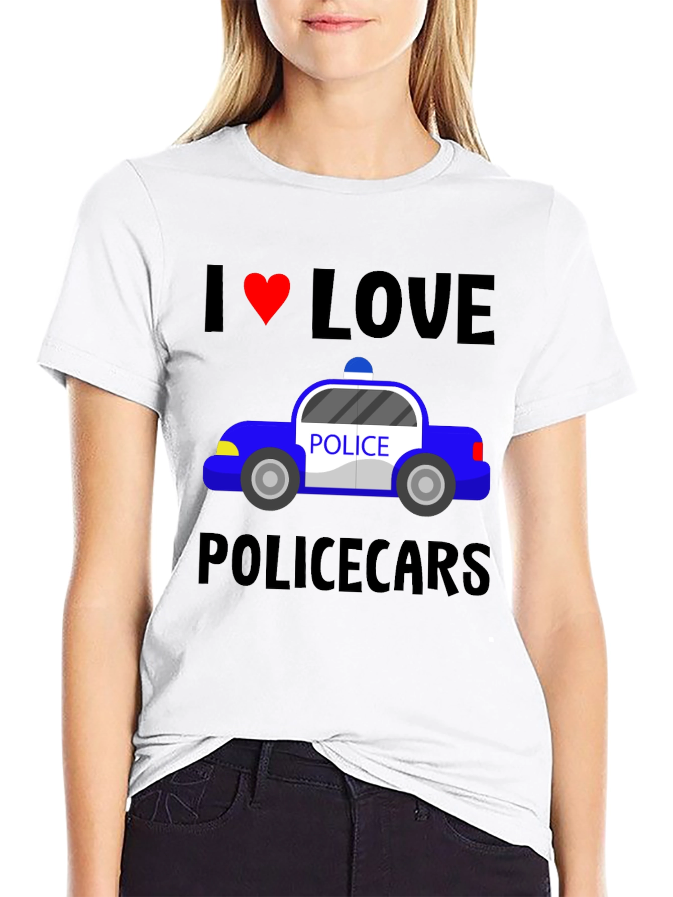 I Love Police Cars Black T-Shirt