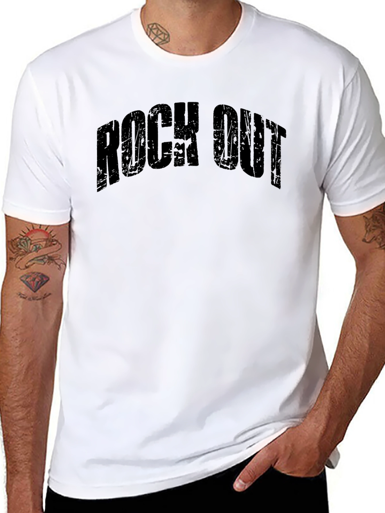 Rock Out Graphic T-Shirt - Black Crew Neck
