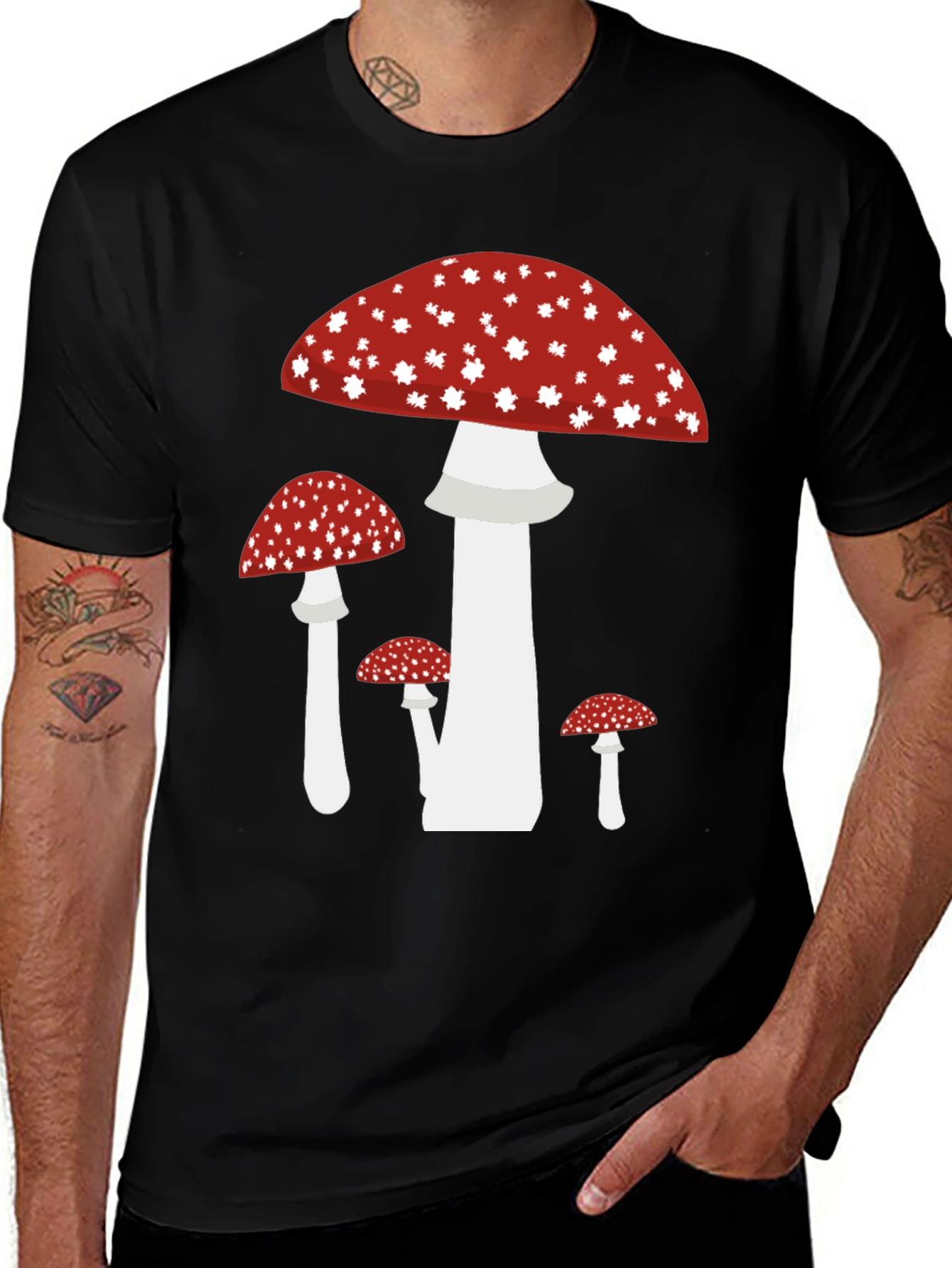 Mushroom Print Black T-Shirt