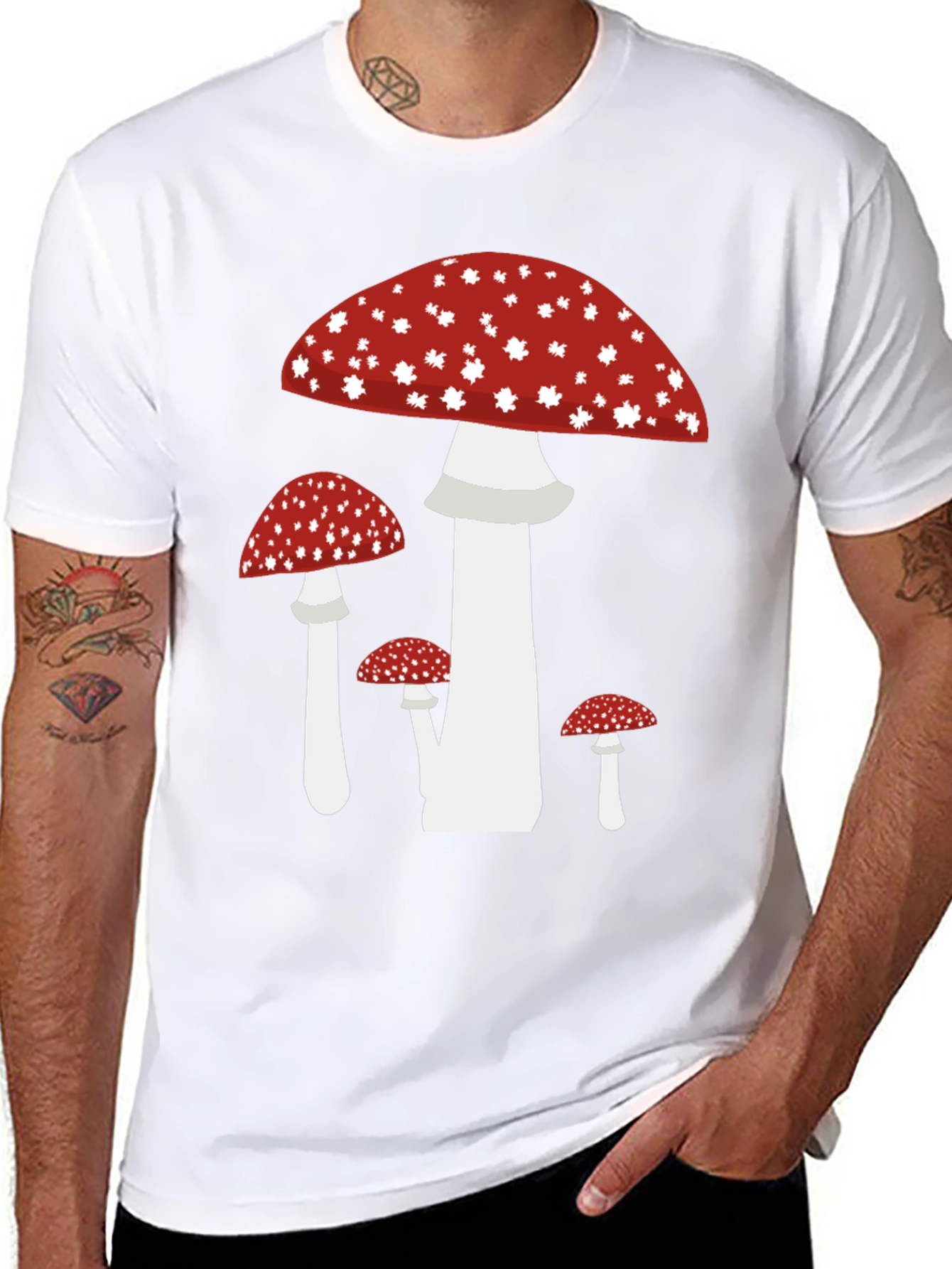 Mushroom Print Black T-Shirt