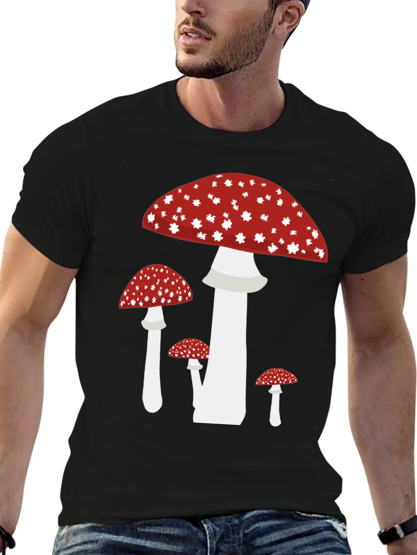Mushroom Print Black T-Shirt