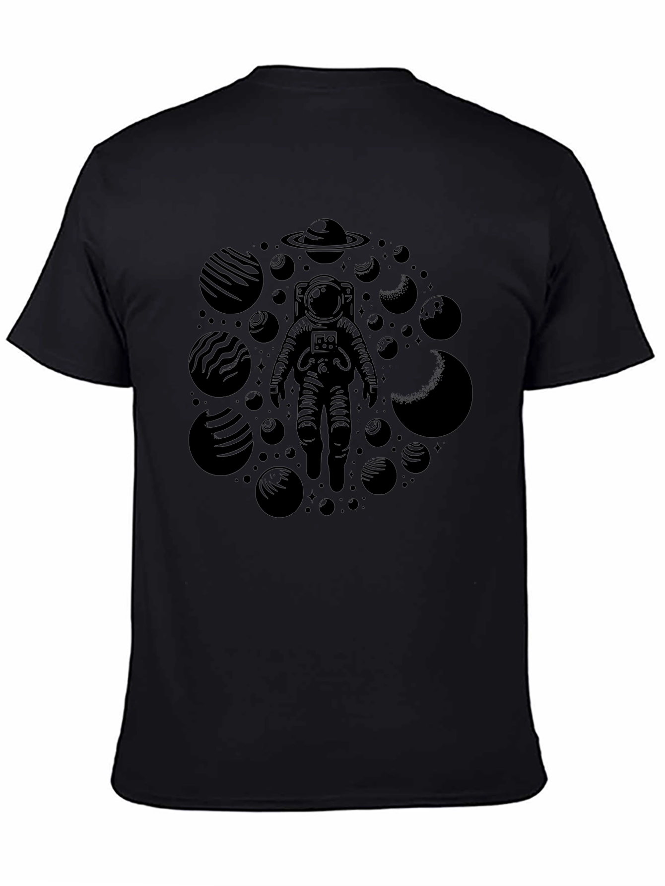 Astronaut & Planets Graphic Tee - Black Crewneck T-Shirt