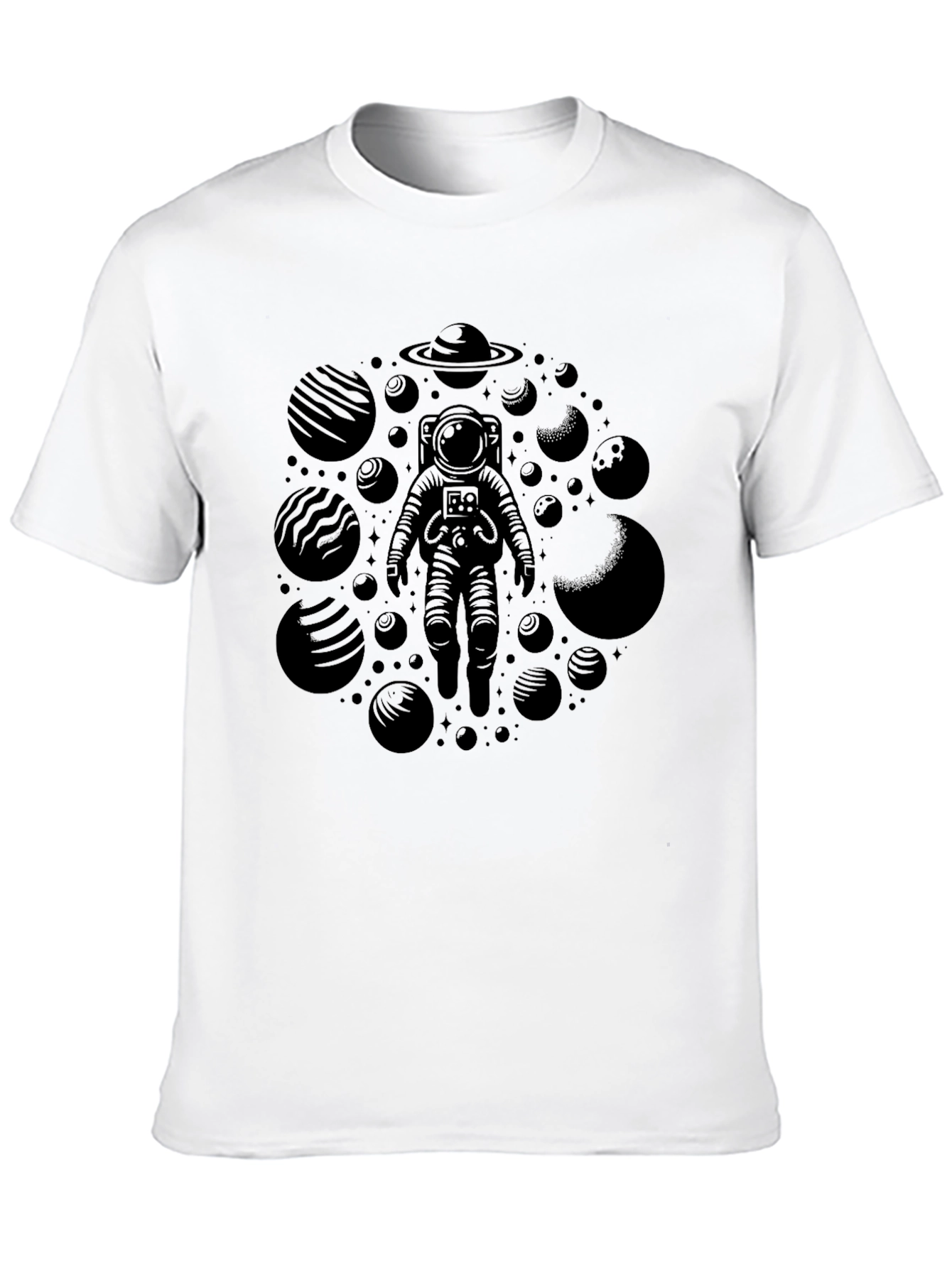 Astronaut & Planets Graphic Tee - Black Crewneck T-Shirt