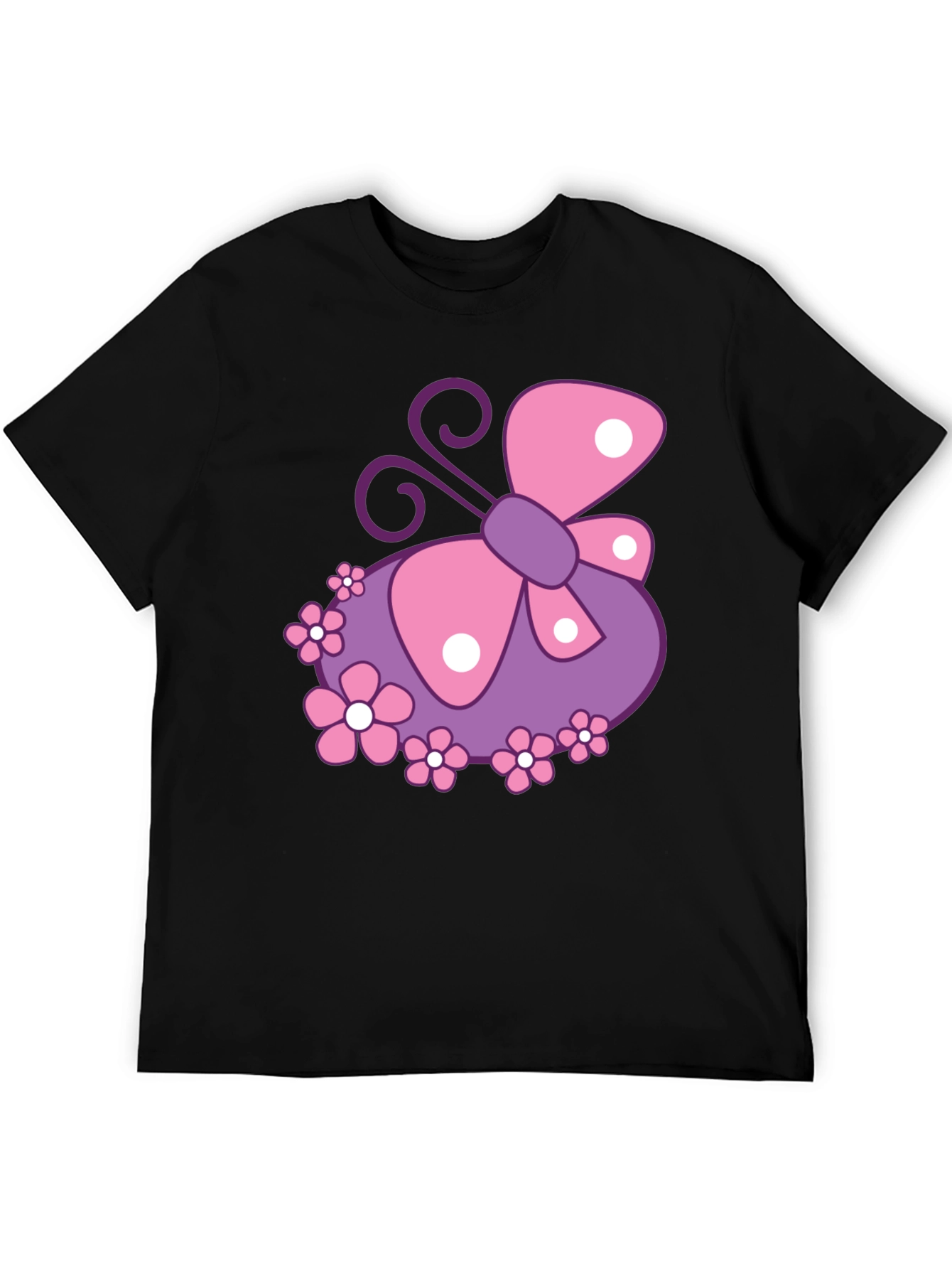 Butterfly & Flowers Graphic Black T-Shirt