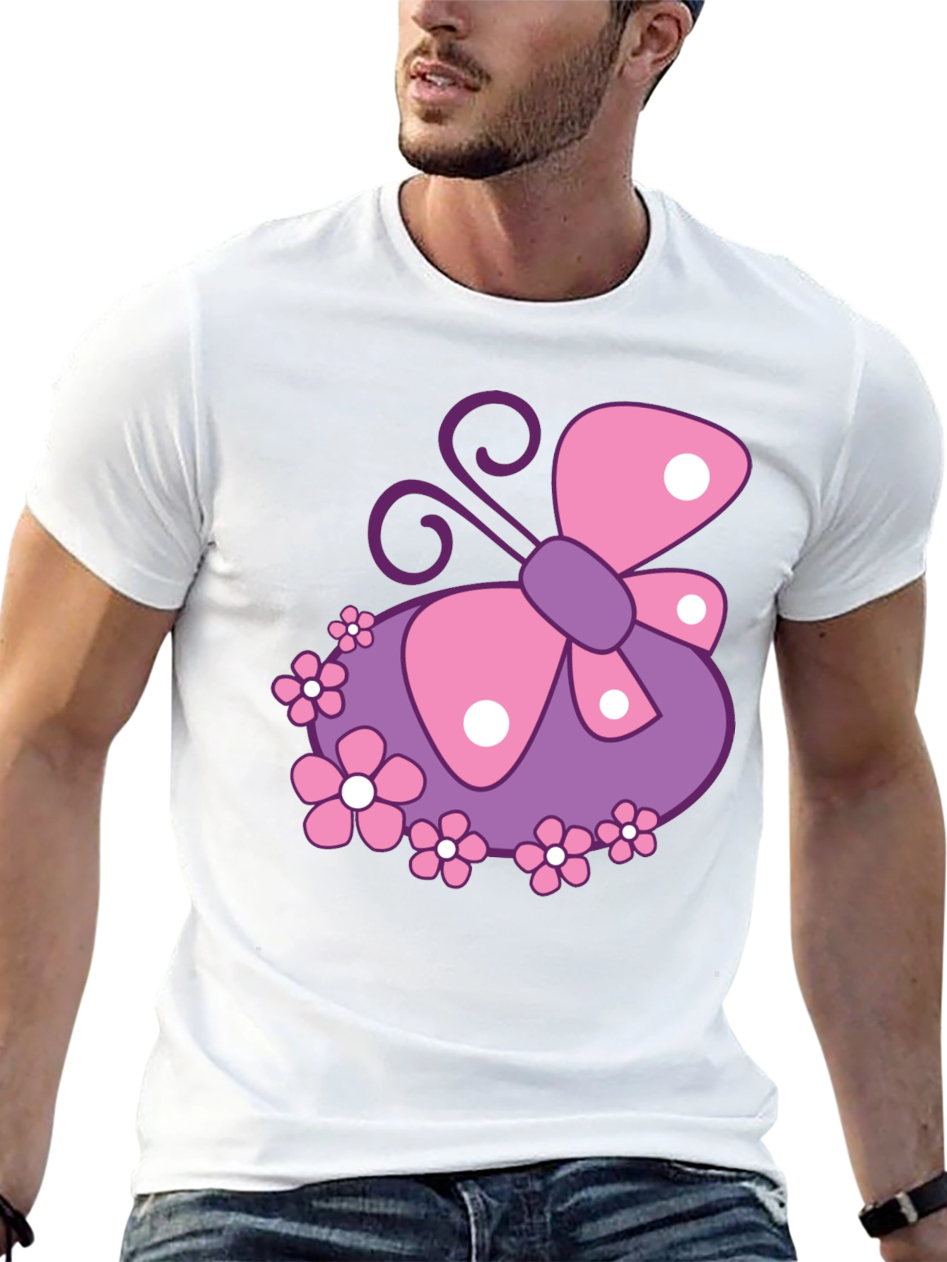Butterfly & Flowers Graphic Black T-Shirt