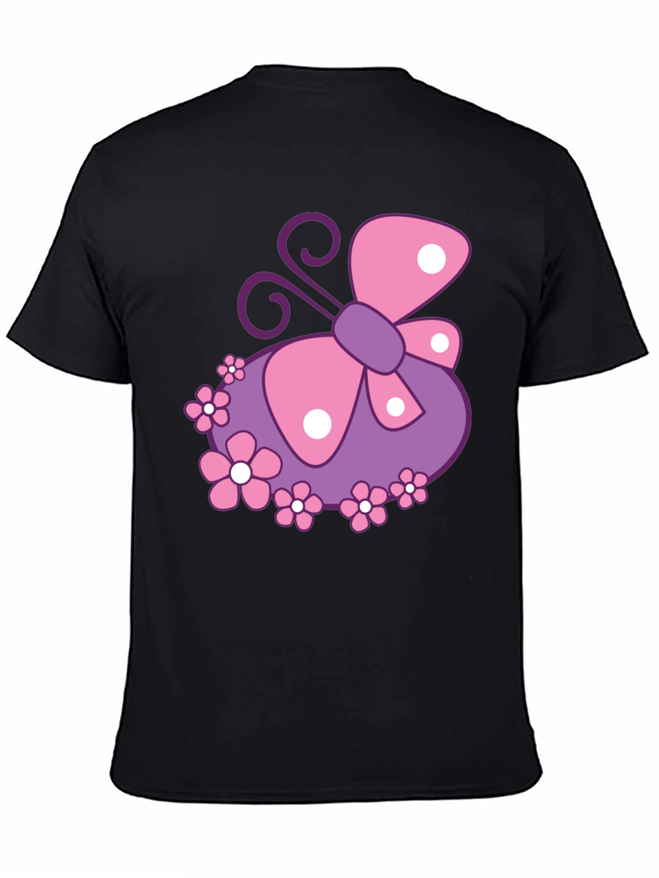Butterfly & Flowers Graphic Black T-Shirt