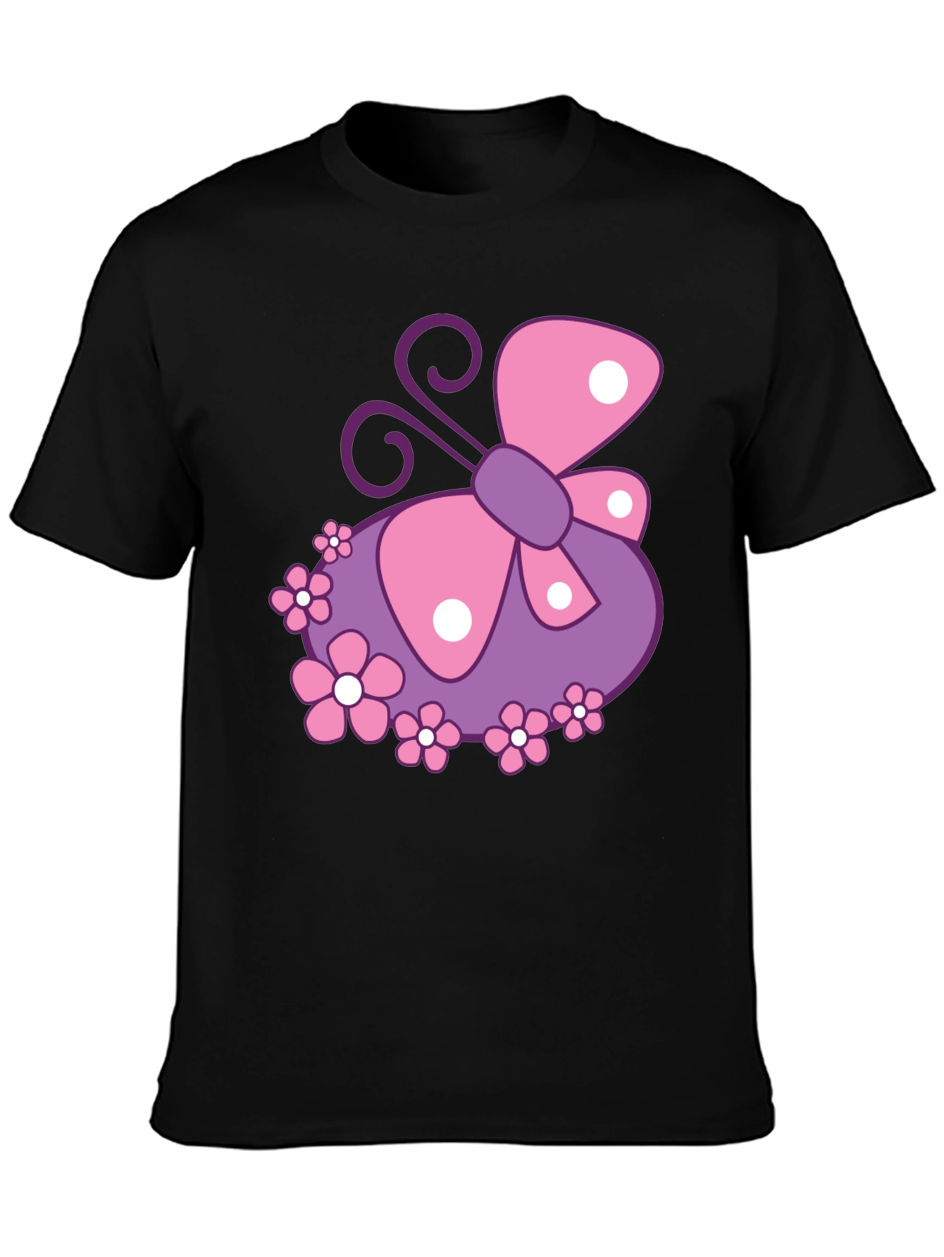 Butterfly & Flowers Graphic Black T-Shirt