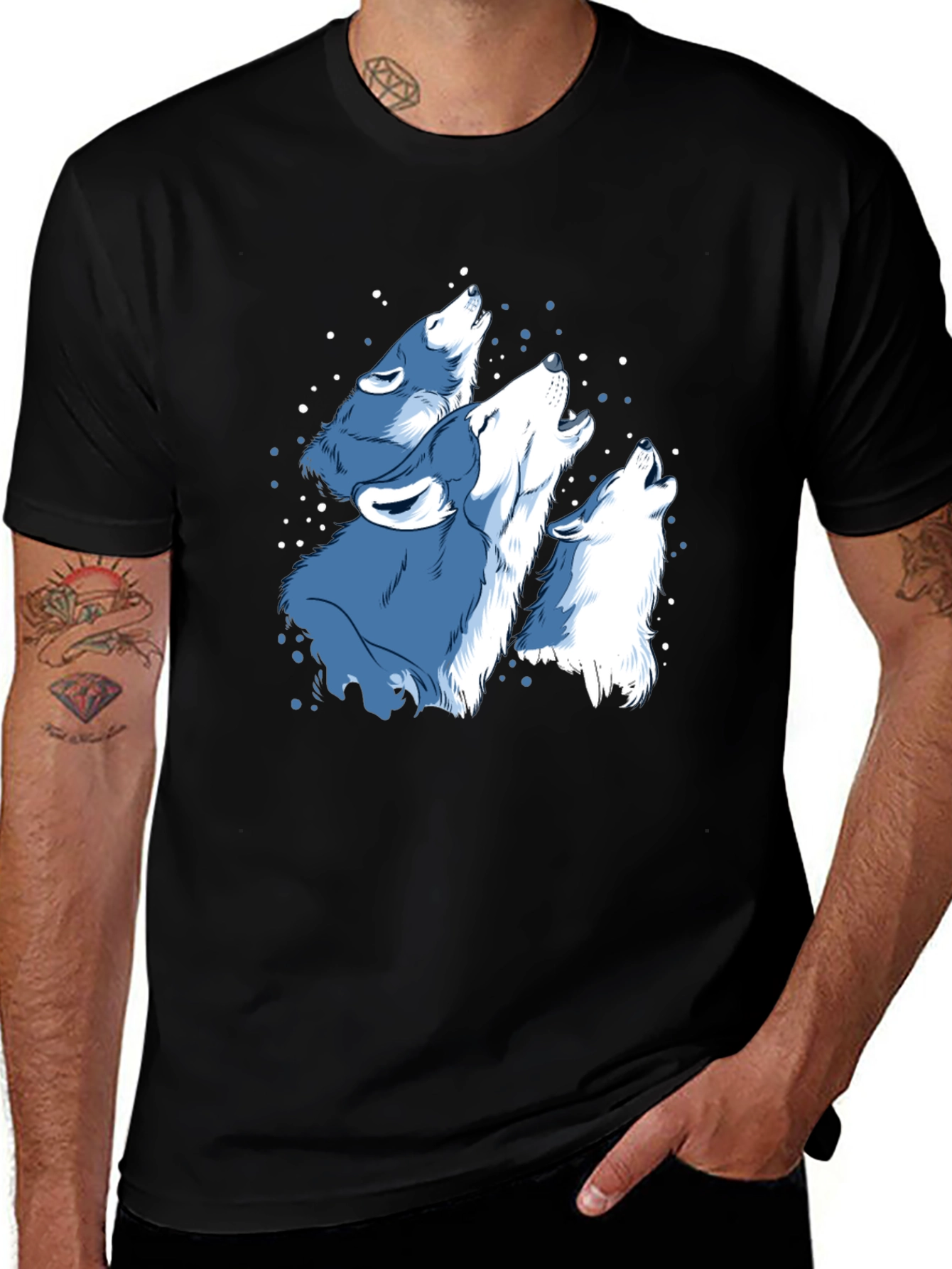 Mens Black Wolf Pack Graphic T-Shirt