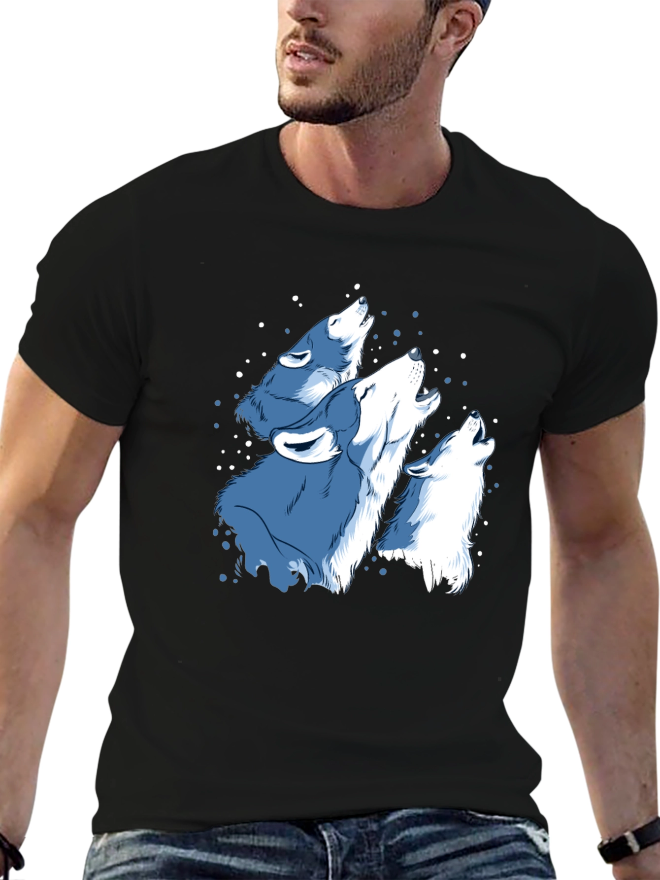 Mens Black Wolf Pack Graphic T-Shirt