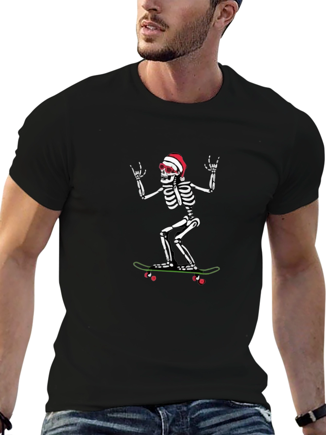 Skeleton Skateboard Santa Hat T-Shirt