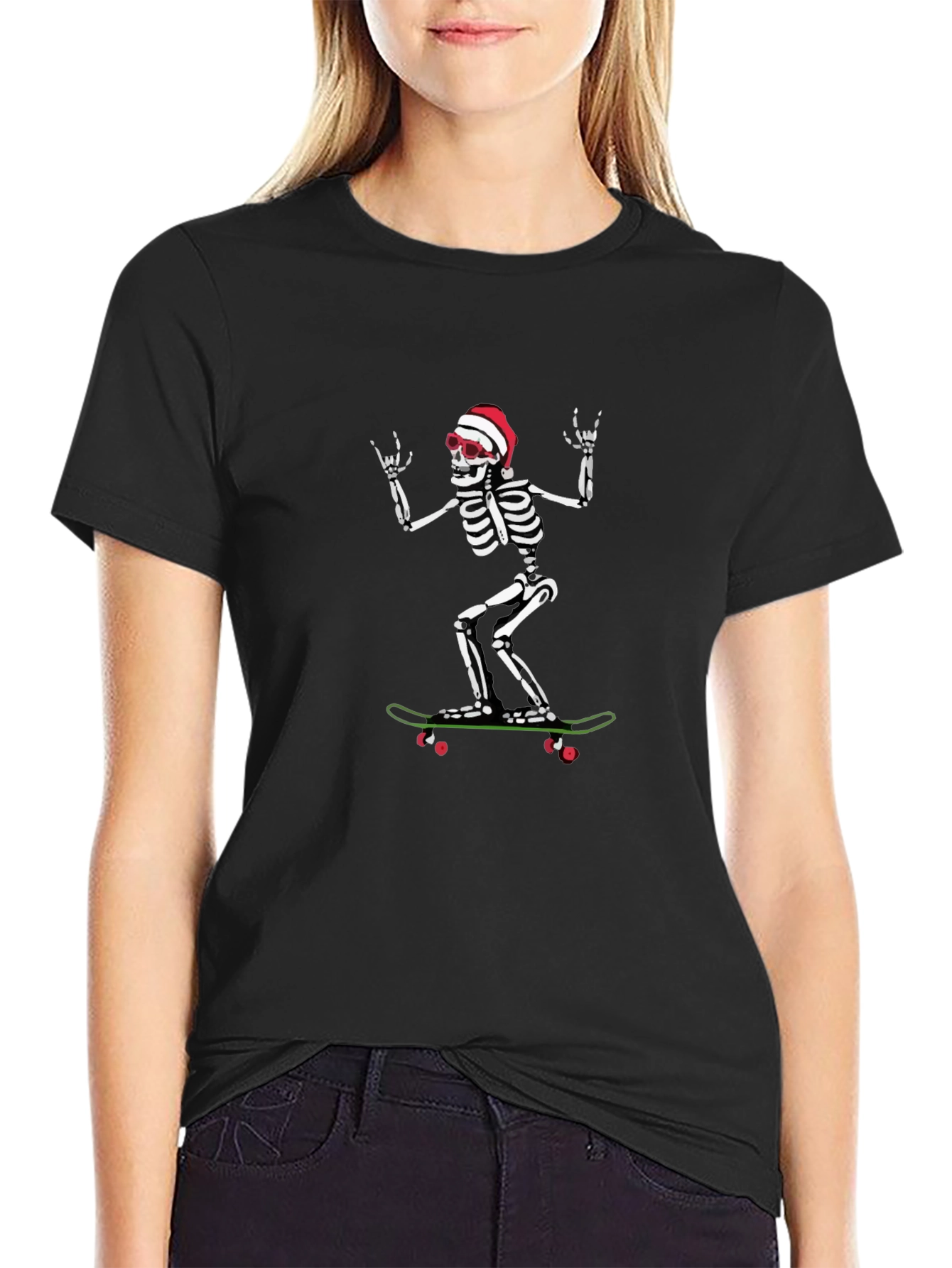 Skeleton Skateboard Santa Hat T-Shirt
