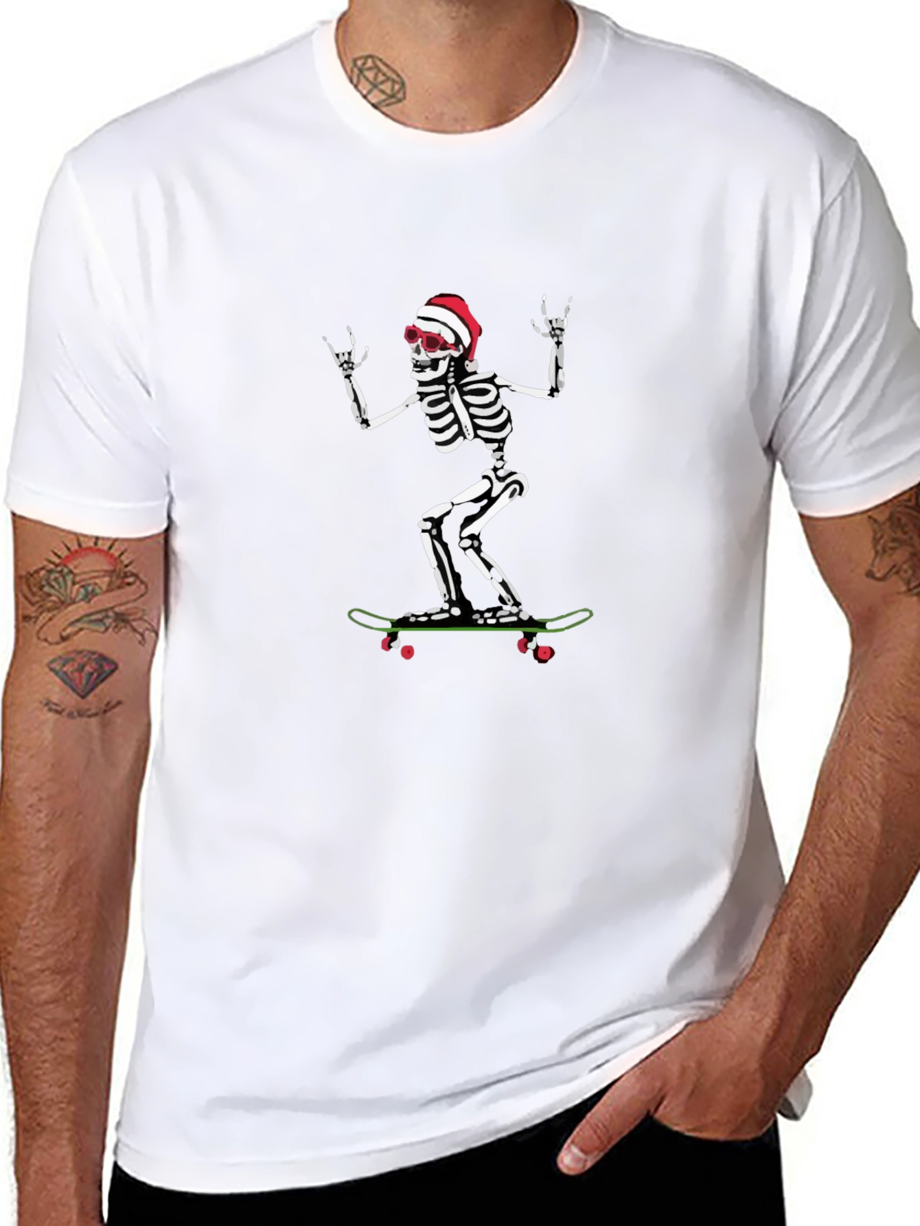 Skeleton Skateboard Santa Hat T-Shirt