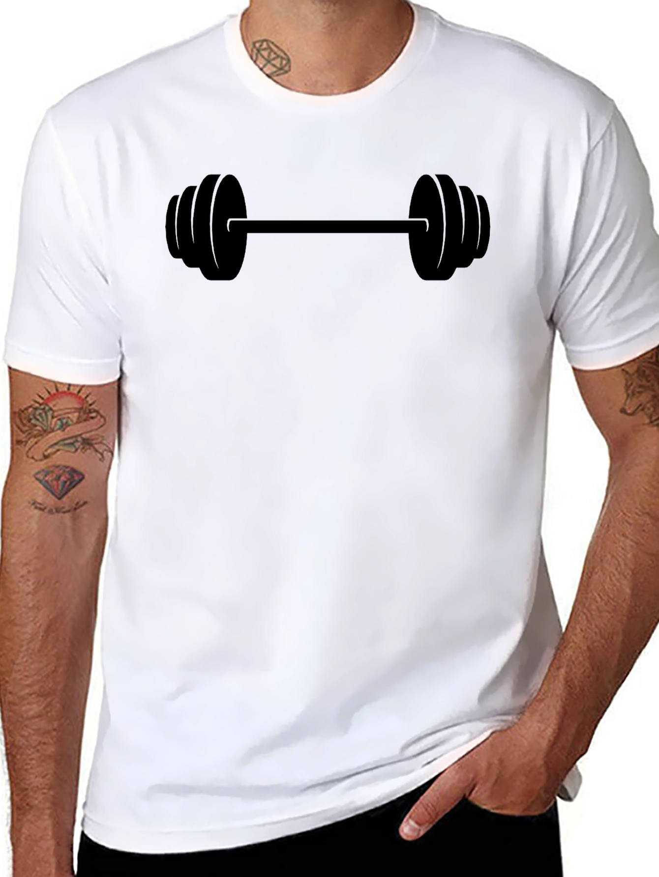 Barbell Graphic Tee - Black Cotton Fitness Shirt