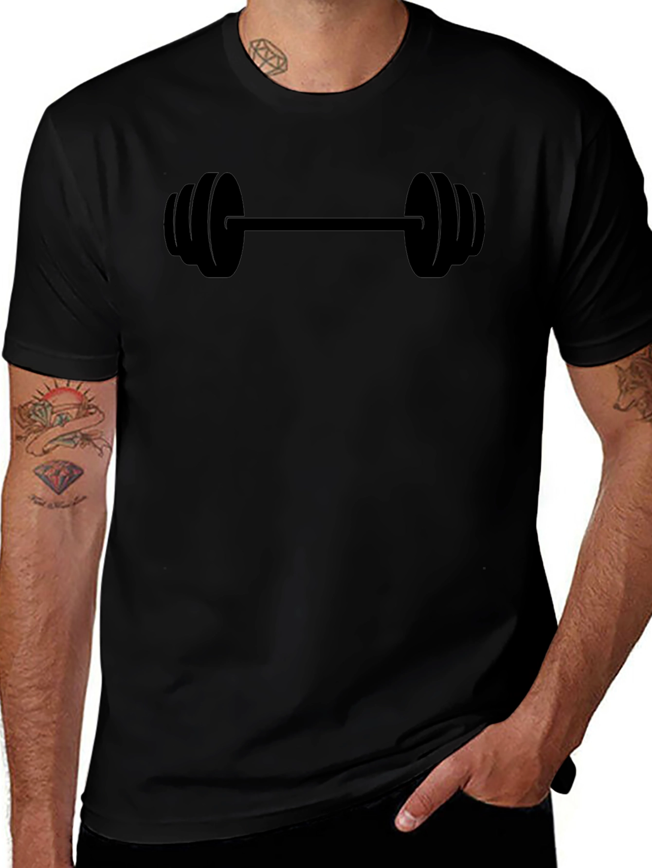 Barbell Graphic Tee - Black Cotton Fitness Shirt