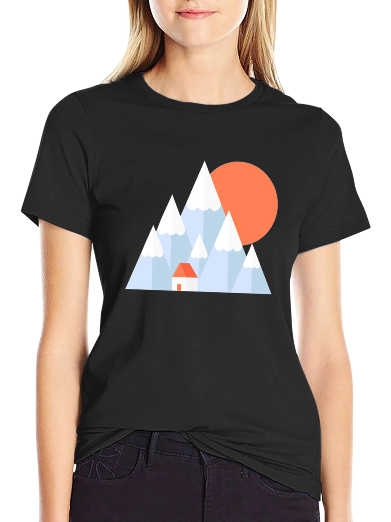Geometric Mountain Scene Black T-Shirt