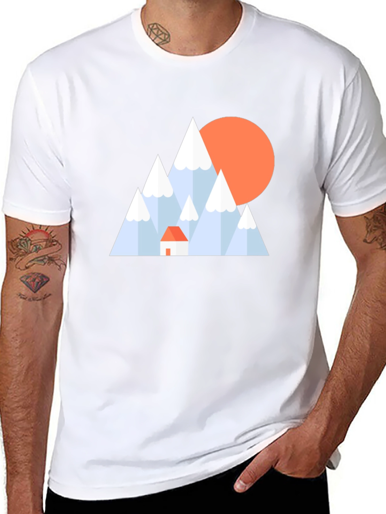 Geometric Mountain Scene Black T-Shirt