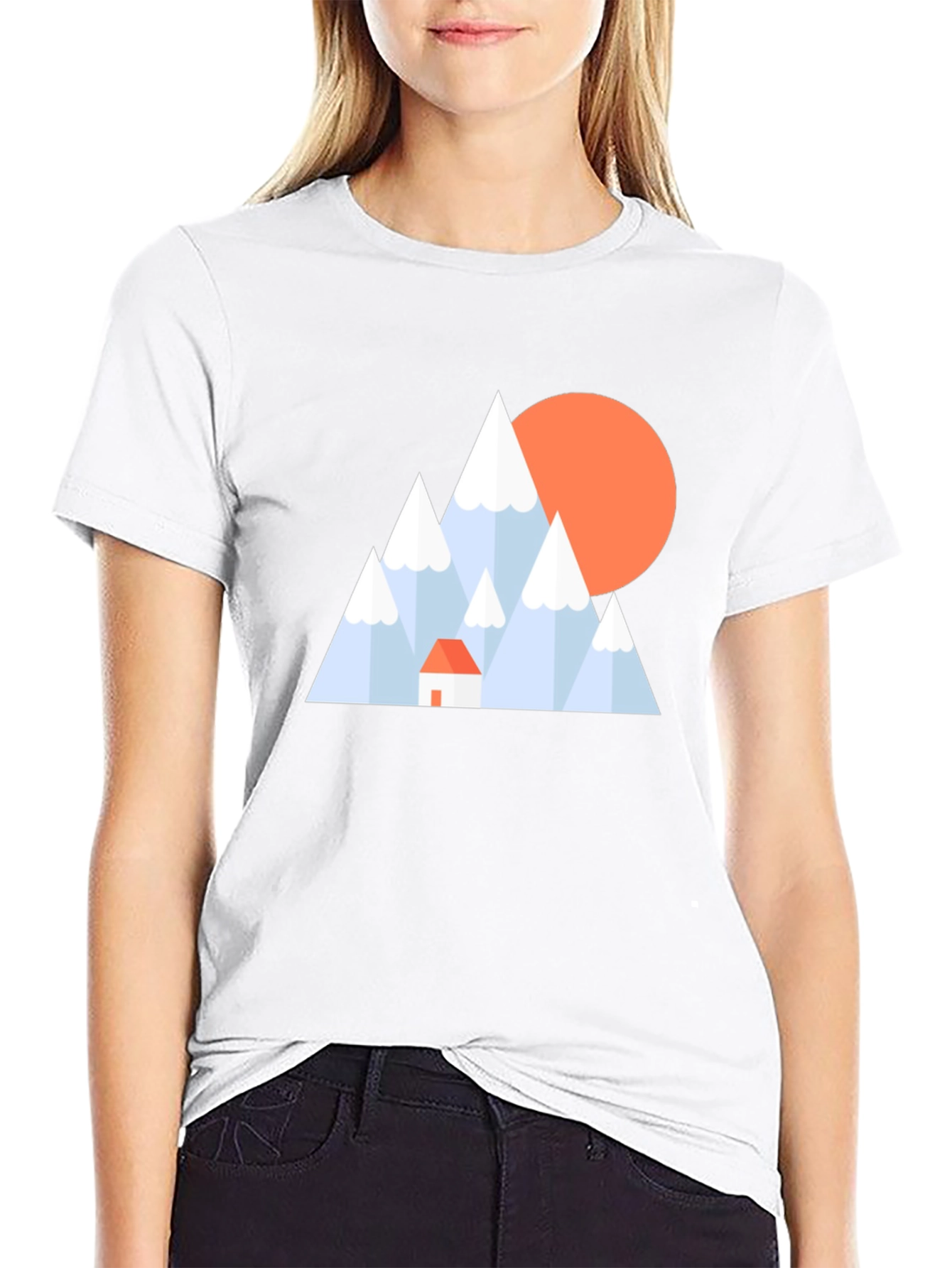 Geometric Mountain Scene Black T-Shirt