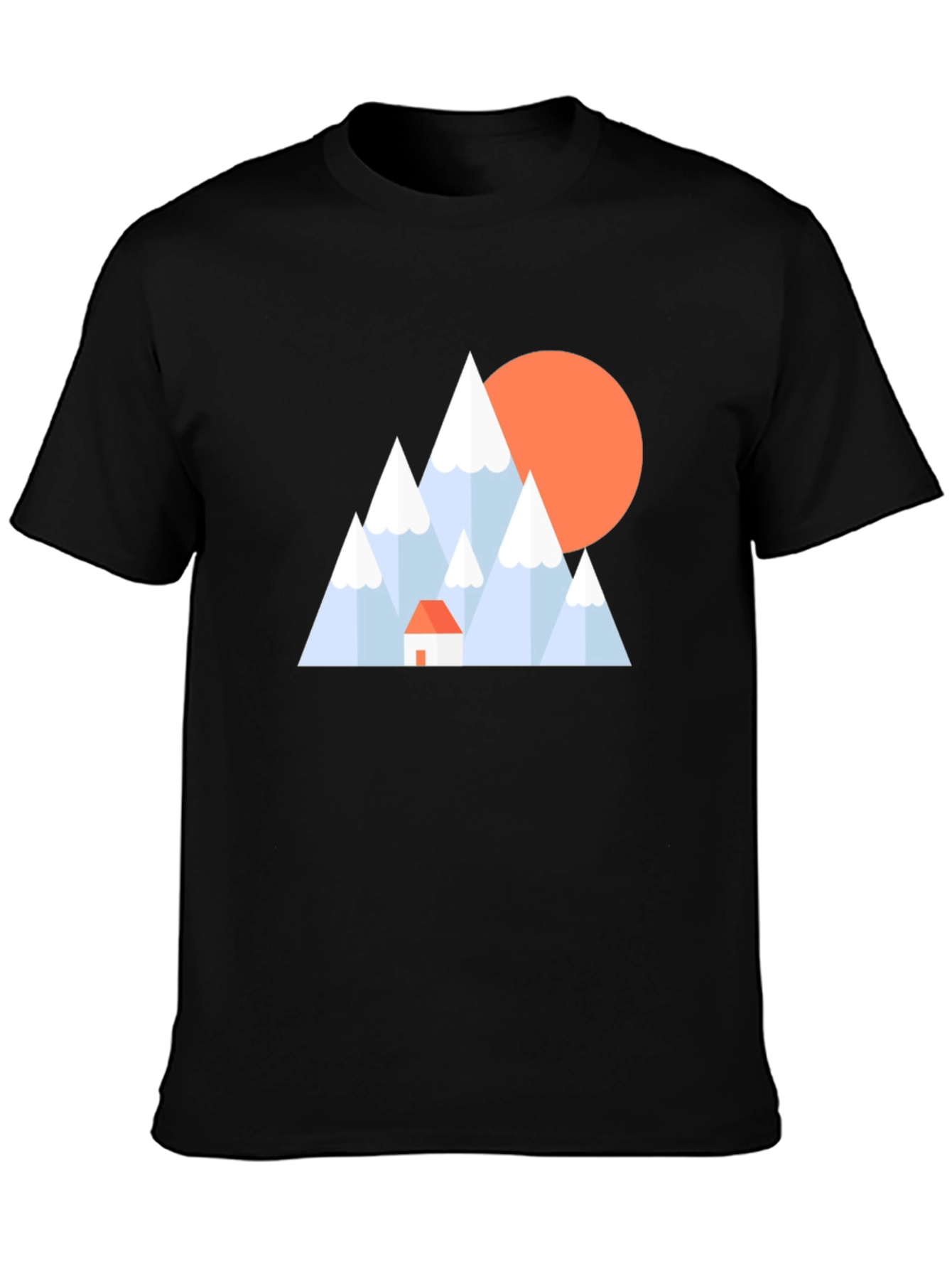 Geometric Mountain Scene Black T-Shirt