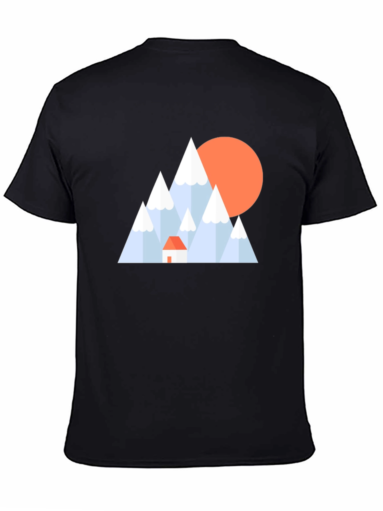 Geometric Mountain Scene Black T-Shirt
