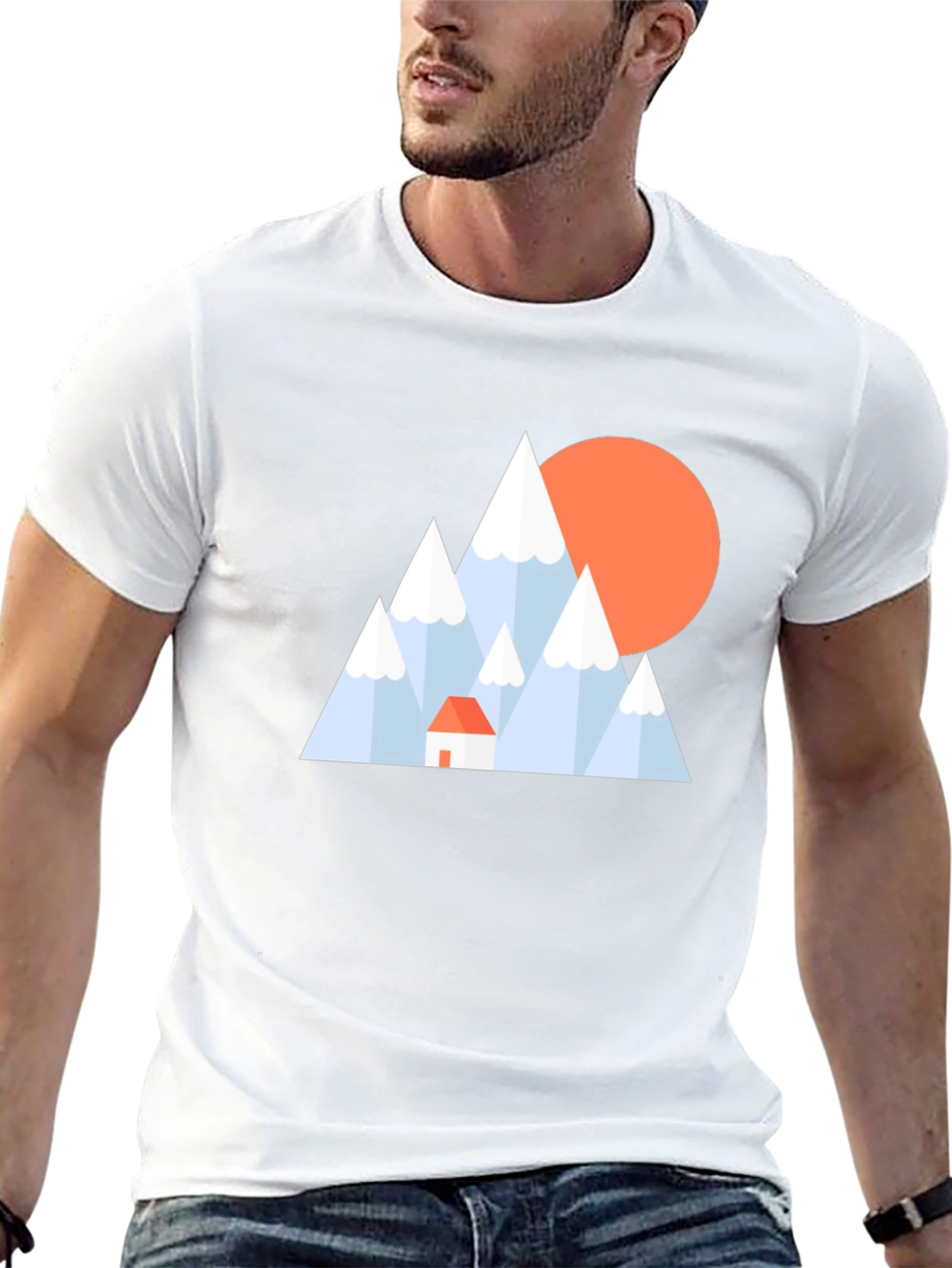 Geometric Mountain Scene Black T-Shirt