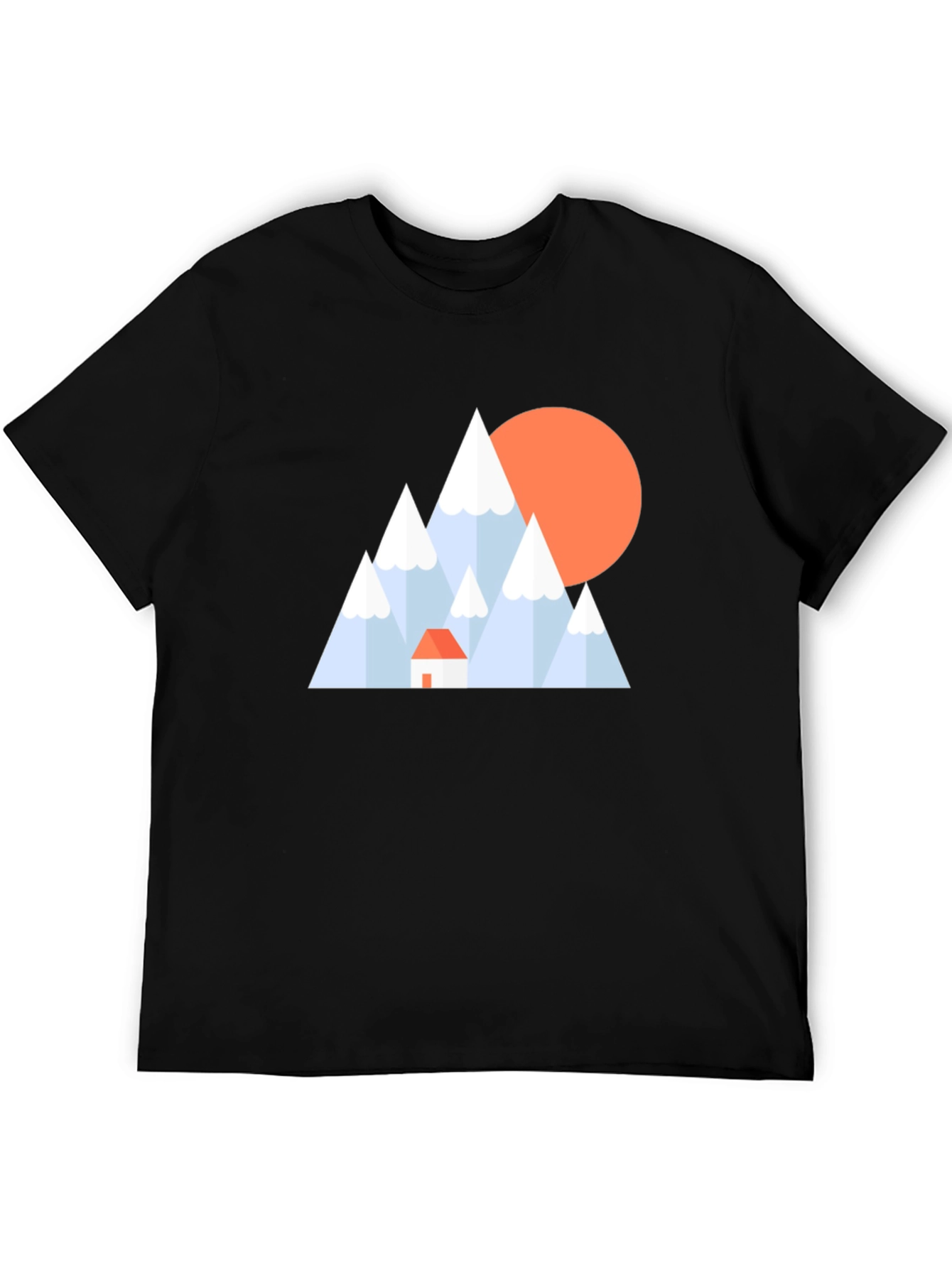 Geometric Mountain Scene Black T-Shirt