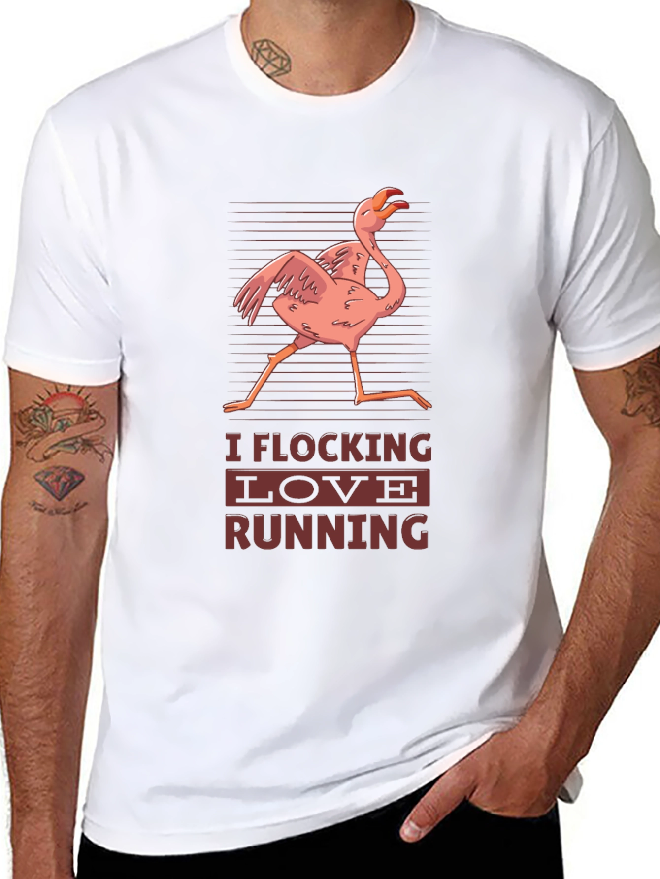 I Flocking Love Running T-Shirt Funny Flamingo Tee