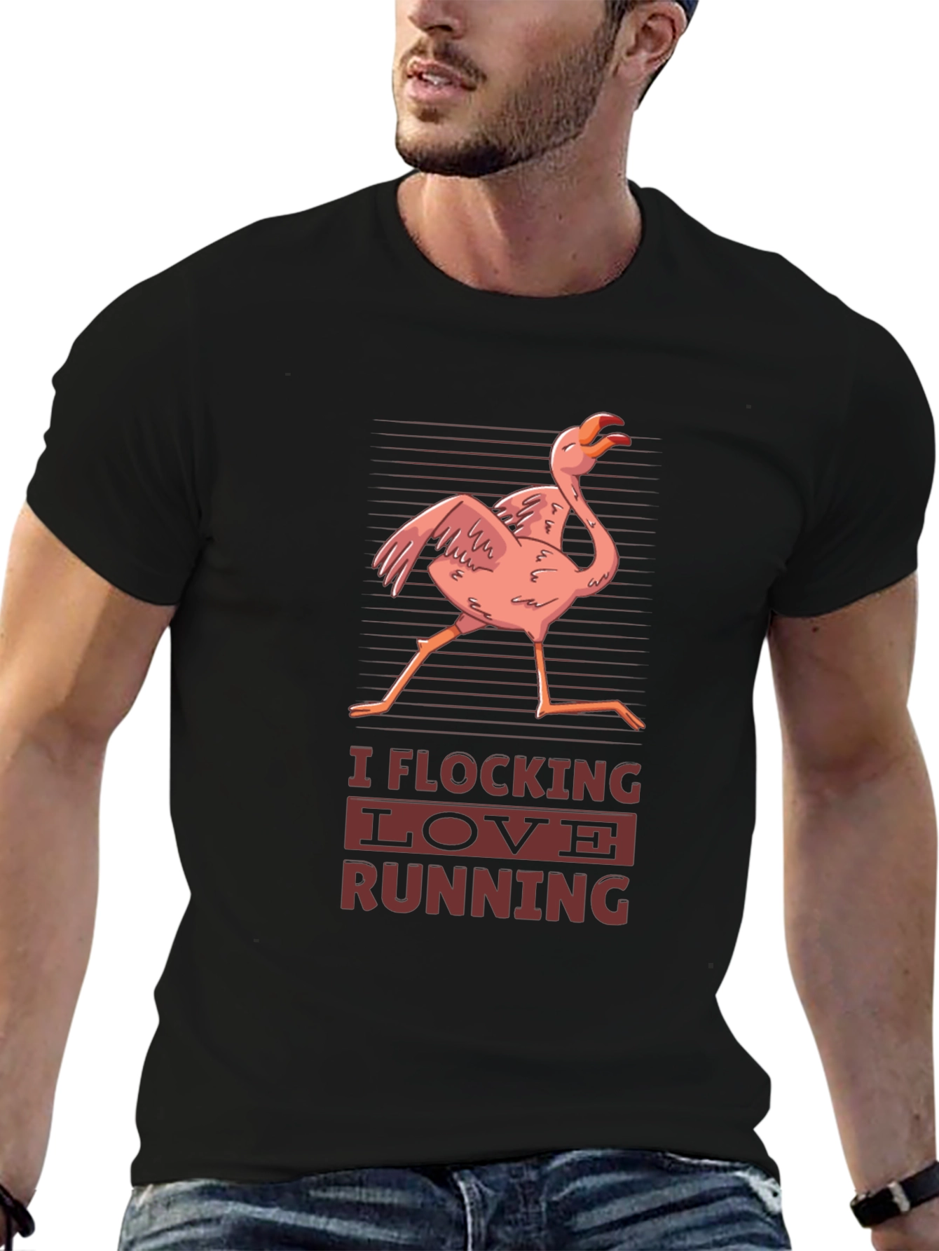 I Flocking Love Running T-Shirt Funny Flamingo Tee
