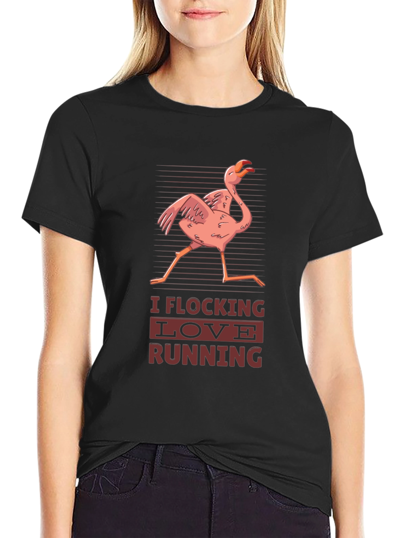 I Flocking Love Running T-Shirt Funny Flamingo Tee