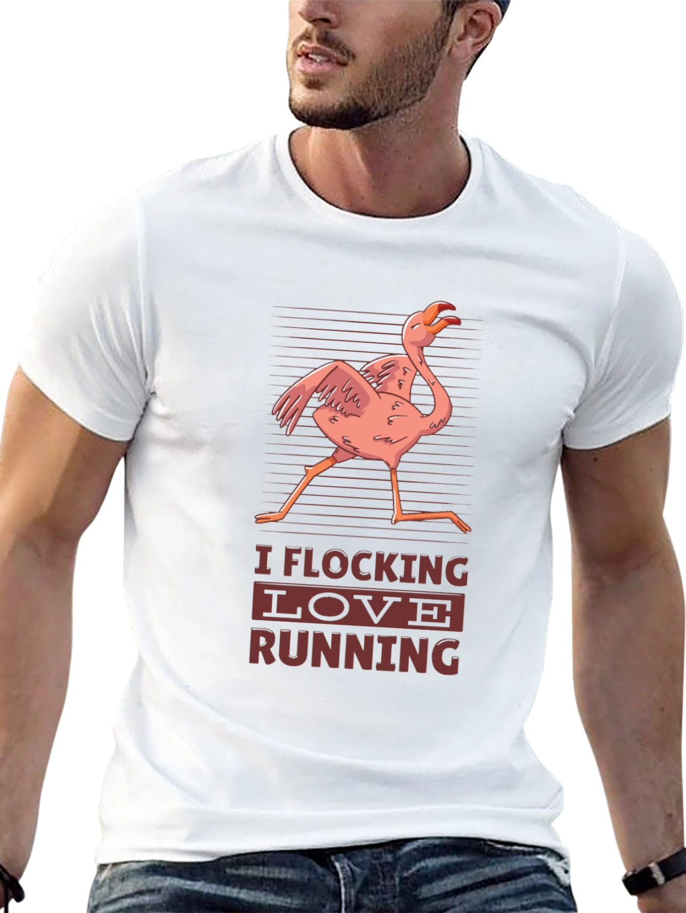 I Flocking Love Running T-Shirt Funny Flamingo Tee