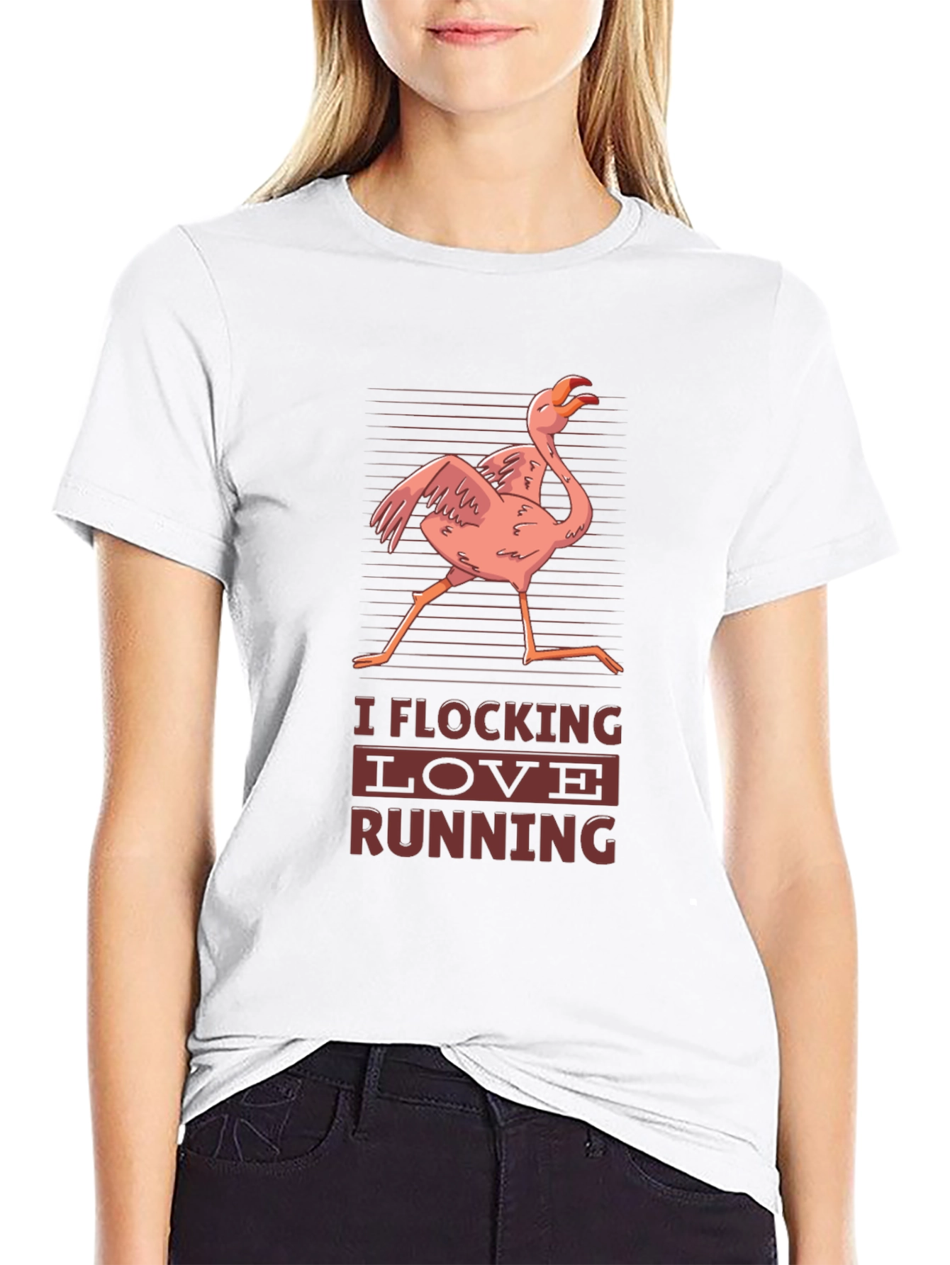 I Flocking Love Running T-Shirt Funny Flamingo Tee