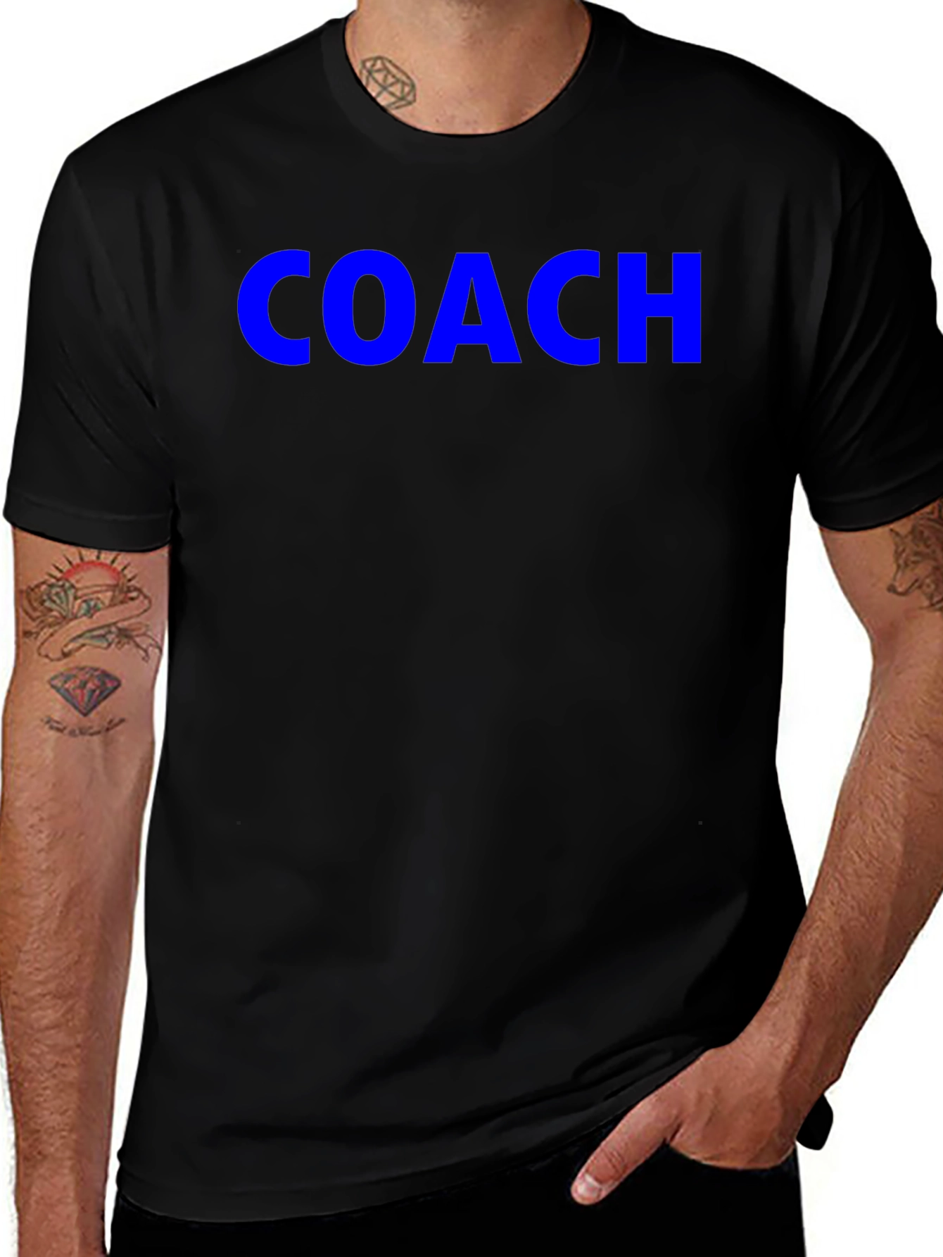 Coach Tee - Bold Blue Text on Black Shirt