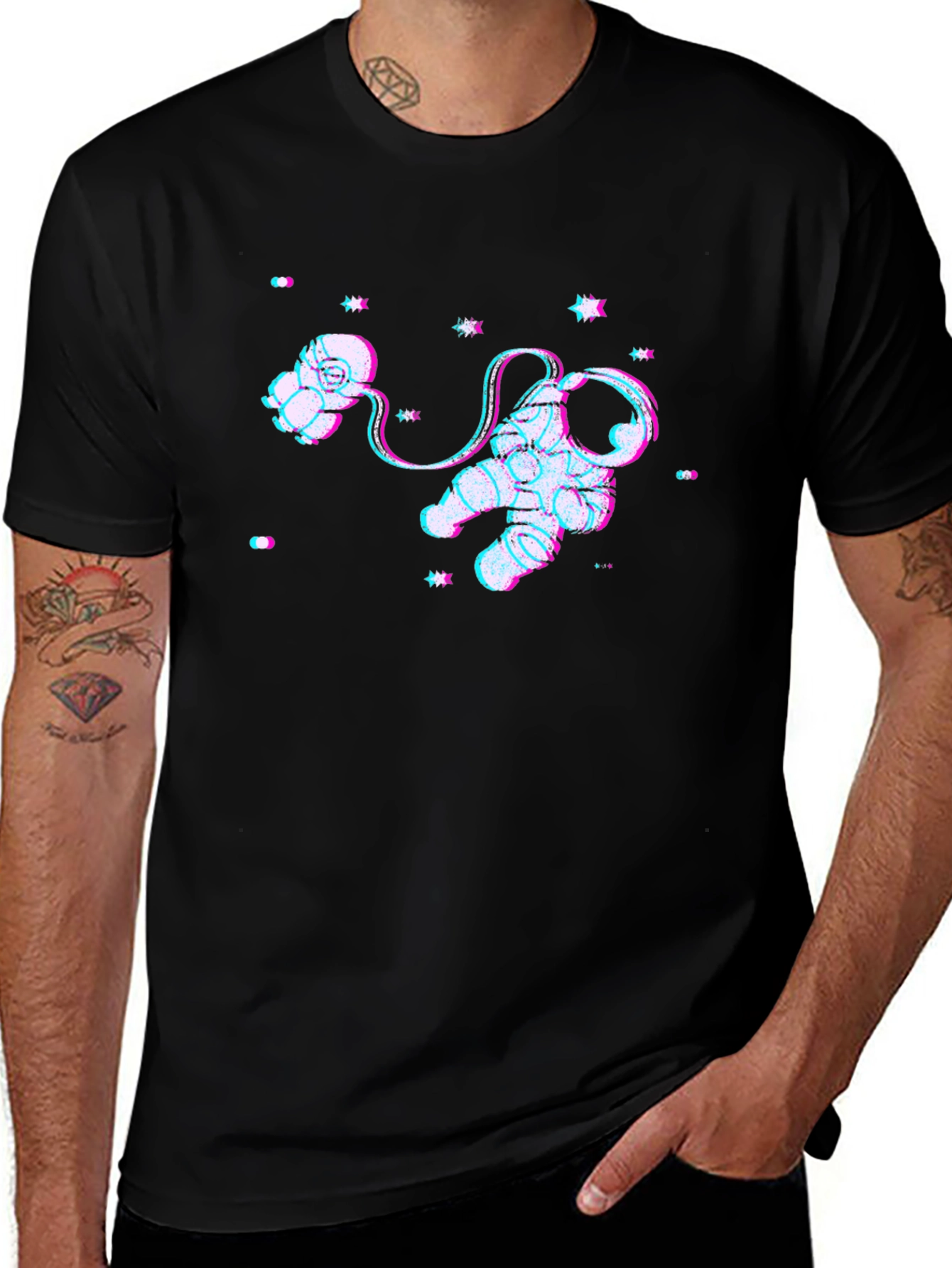 Astronaut Glitch Graphic Black T-Shirt
