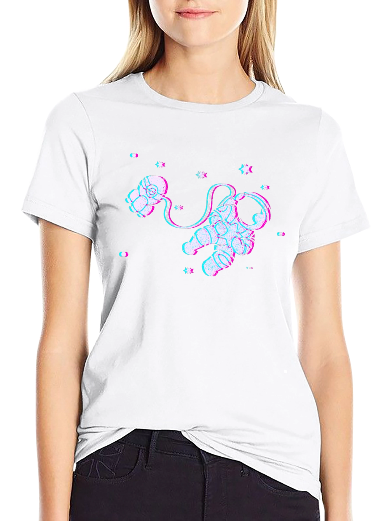 Astronaut Glitch Graphic Black T-Shirt
