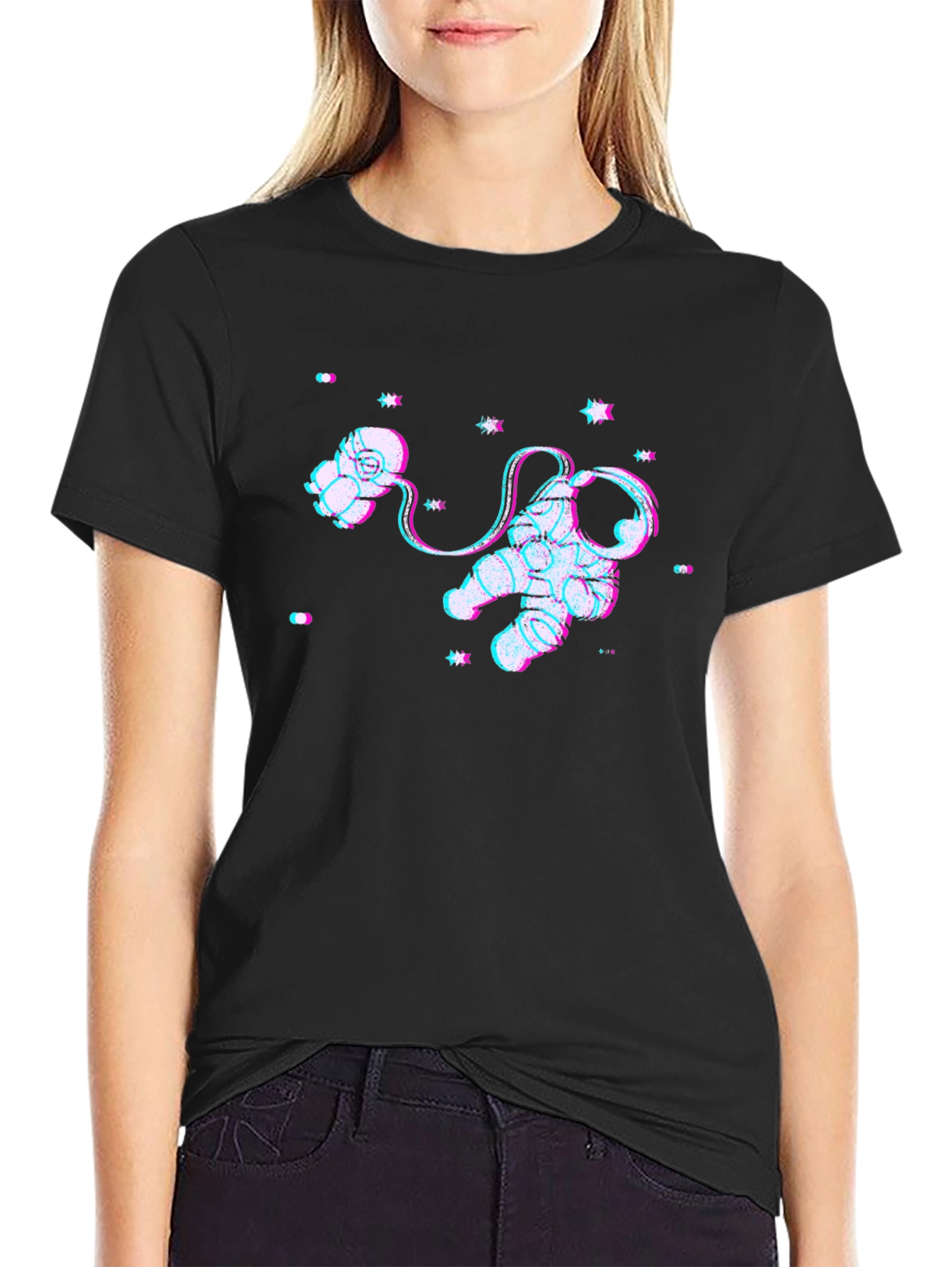 Astronaut Glitch Graphic Black T-Shirt