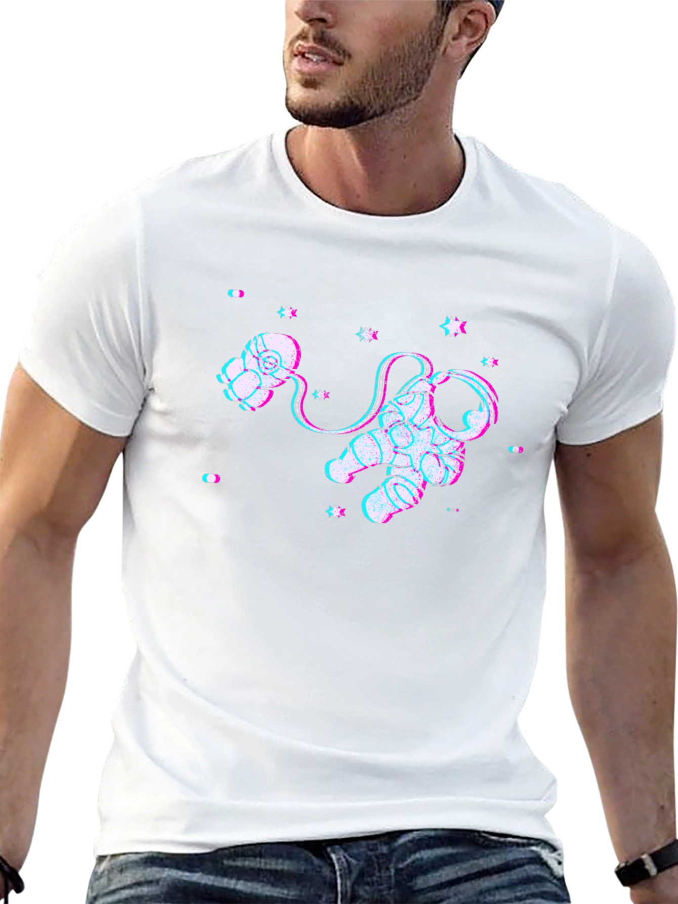 Astronaut Glitch Graphic Black T-Shirt