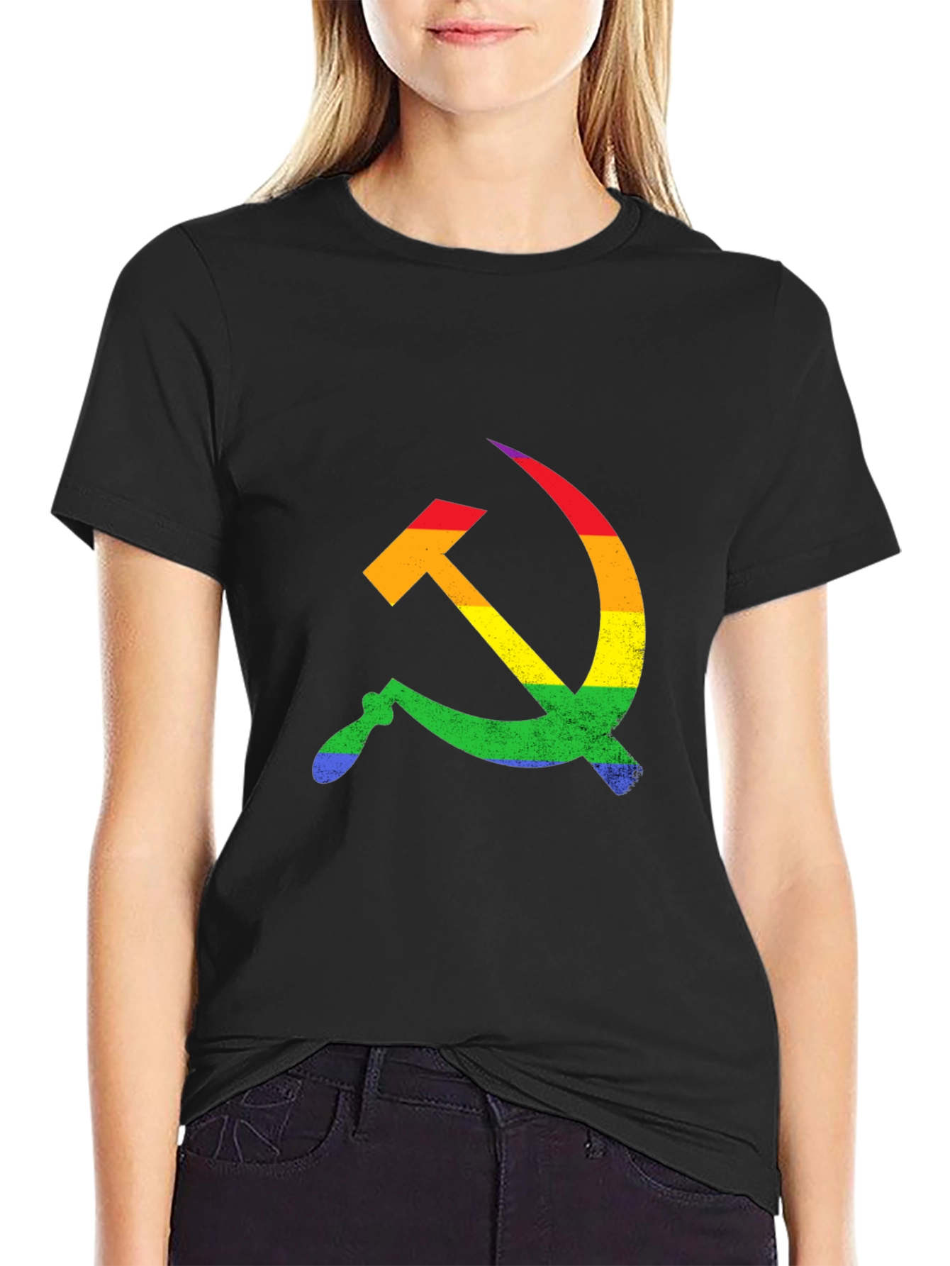 Rainbow Hammer & Sickle Black T-Shirt
