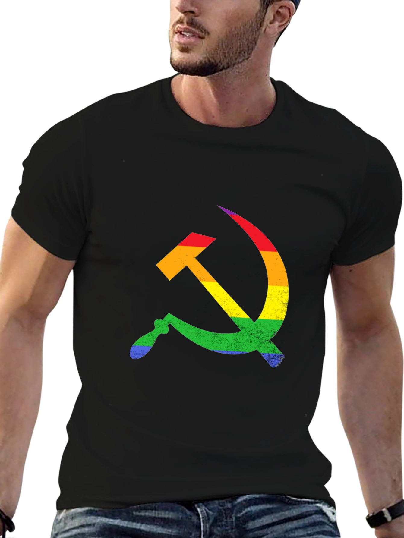 Rainbow Hammer & Sickle Black T-Shirt