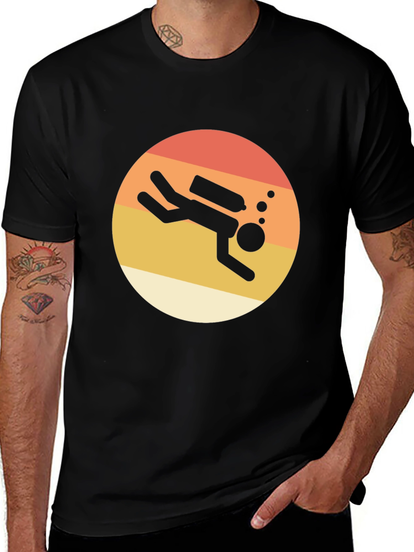 Retro Scuba Diver T-Shirt - Black