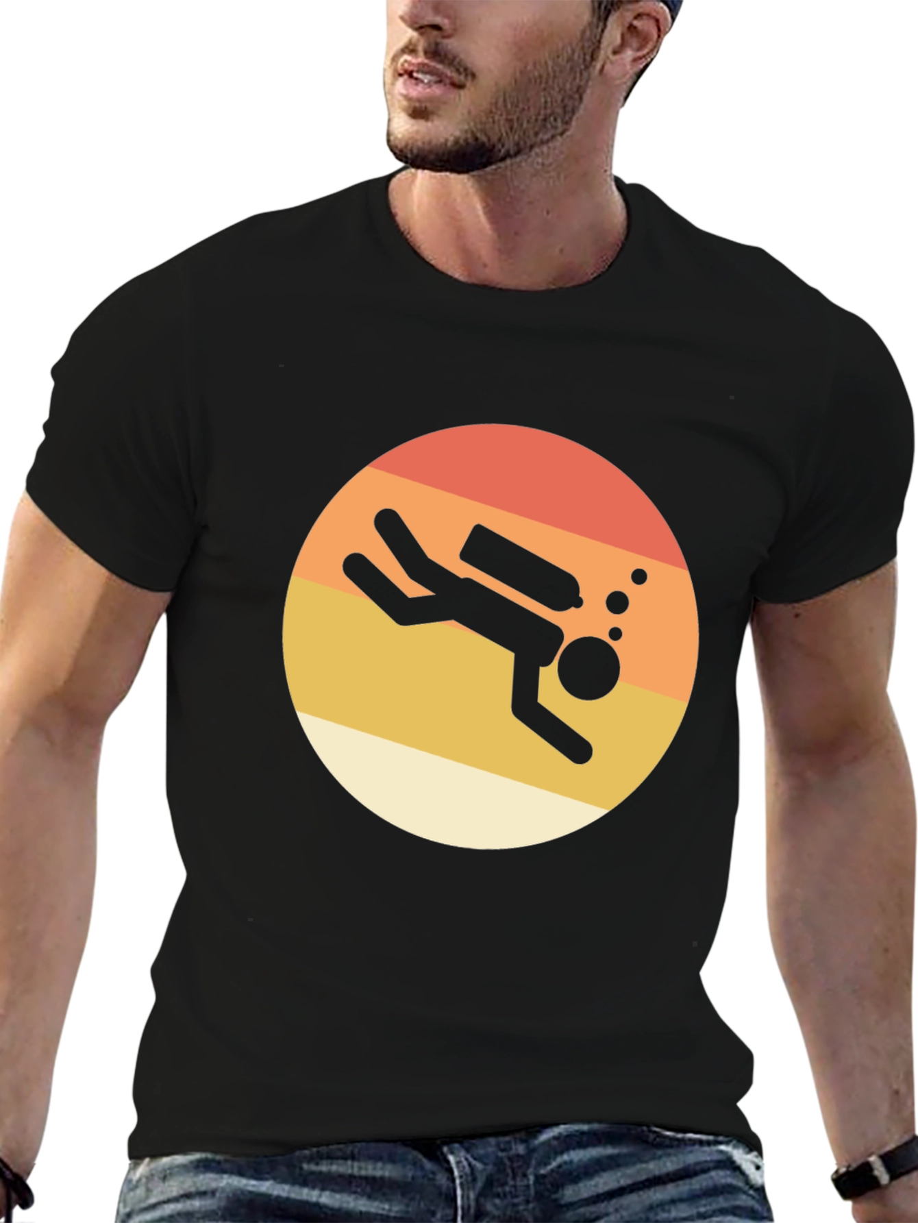 Retro Scuba Diver T-Shirt - Black
