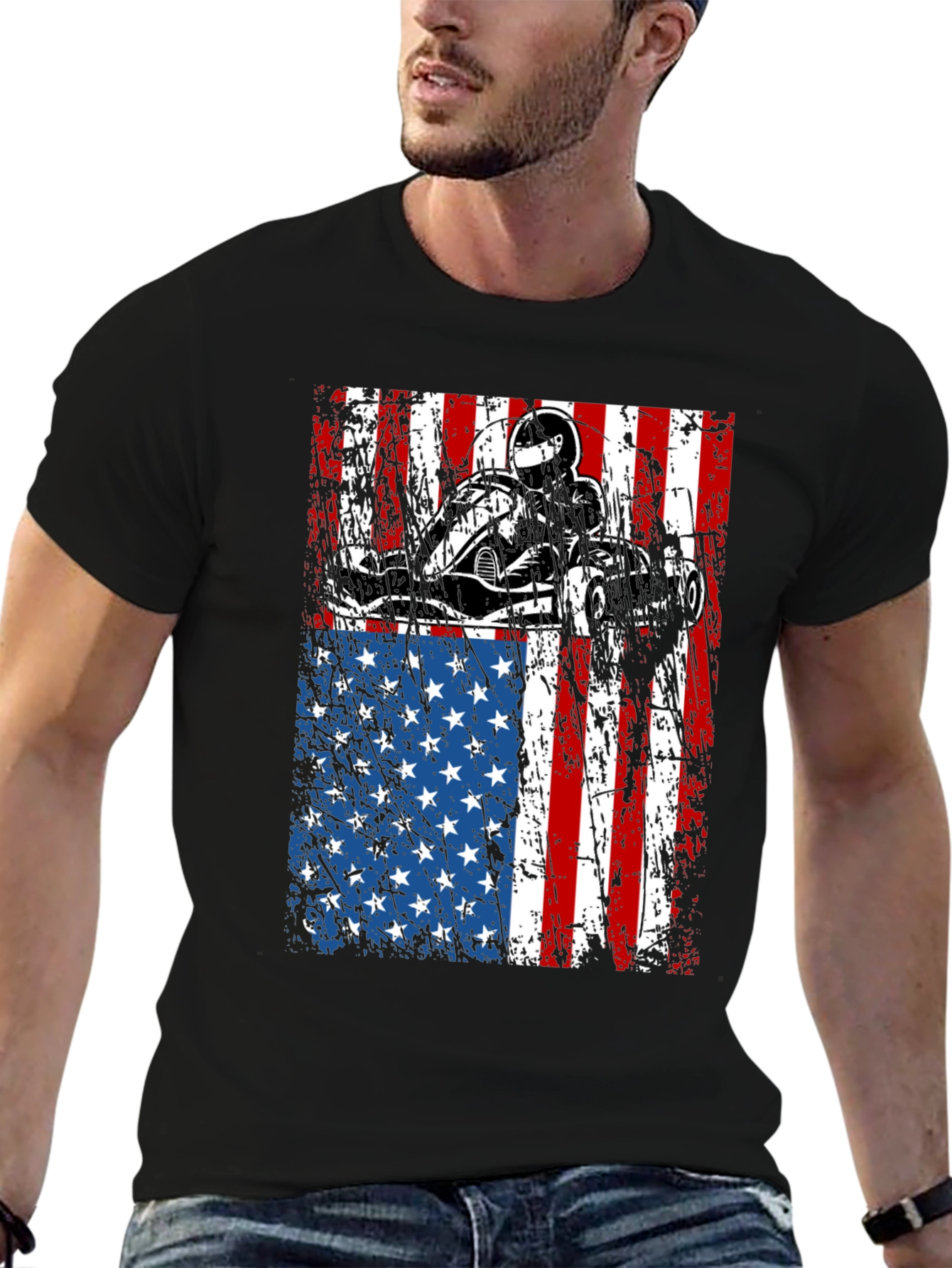 Go Kart USA Flag Graphic Tee - Black