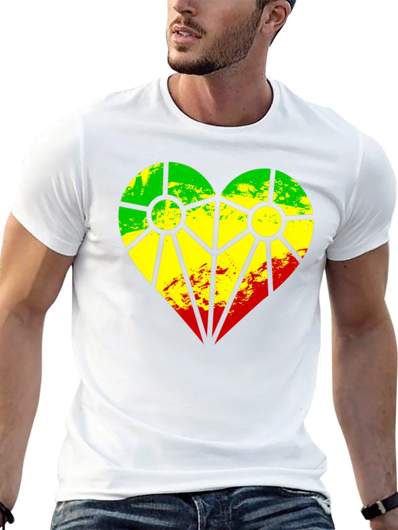 Rasta Heart T-Shirt - Green Yellow Red Design